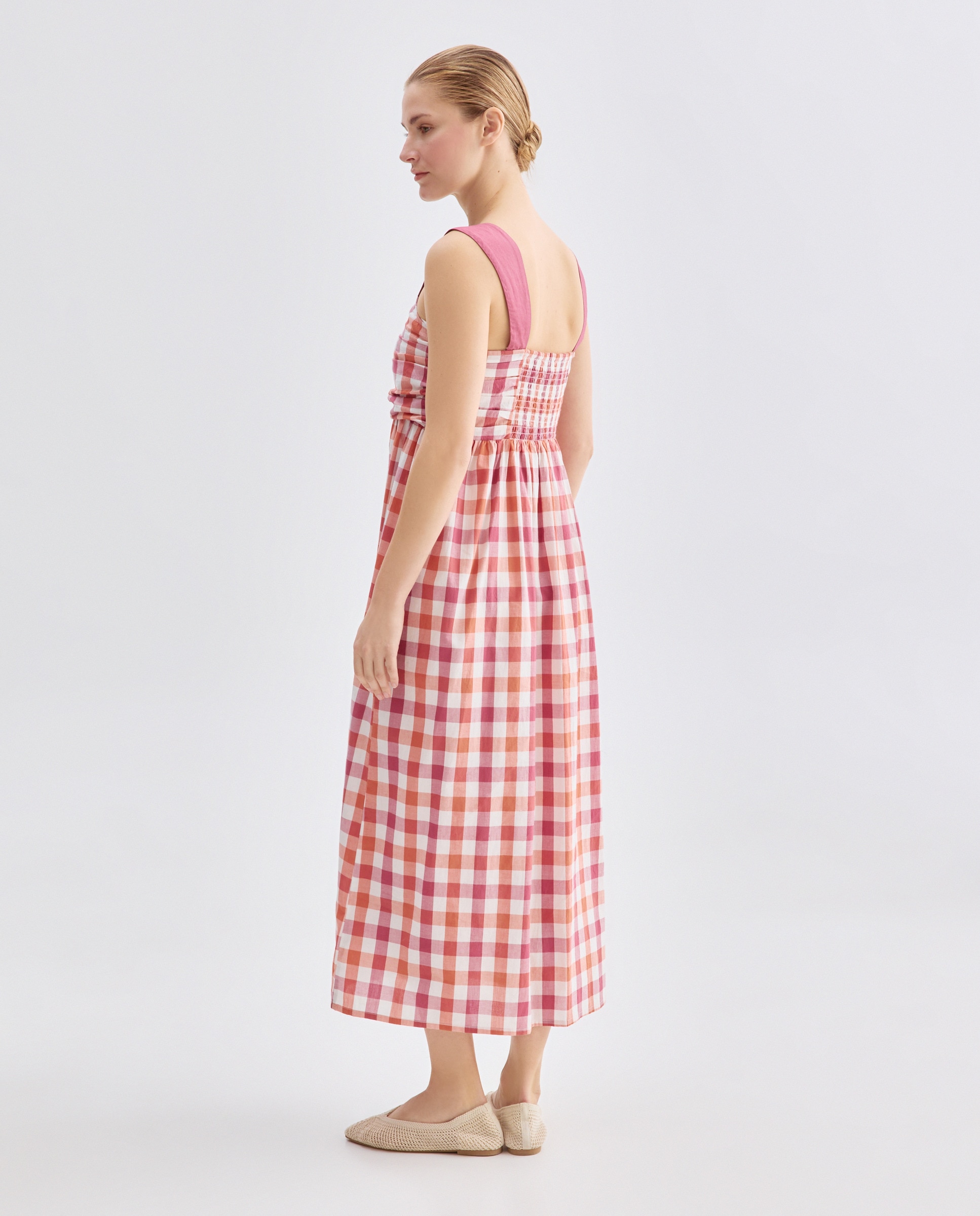 Vestido de mujer de cuadros con tirantes a contraste Rojo-3