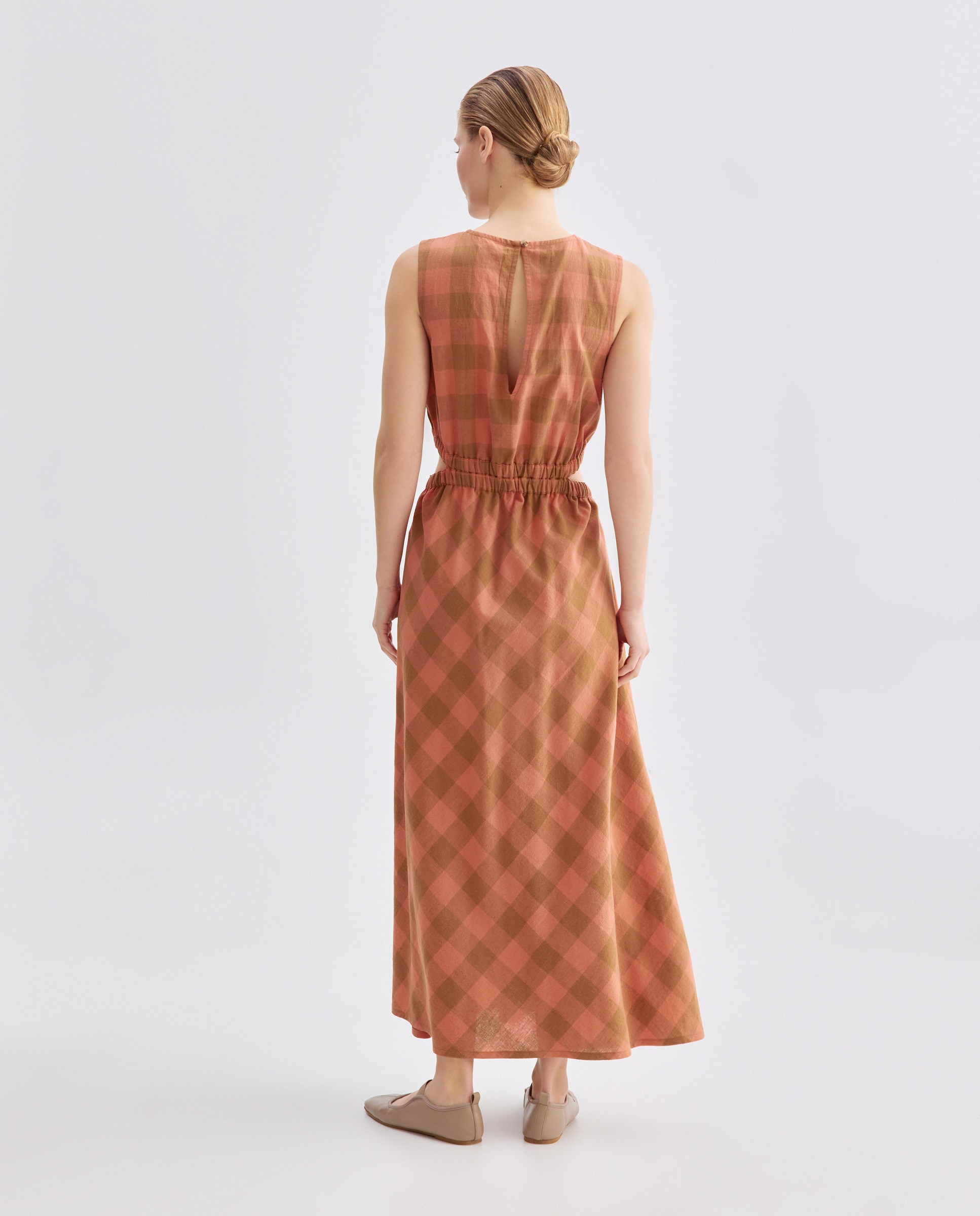 Vestido de mujer de cuadros con goma Rojo-3