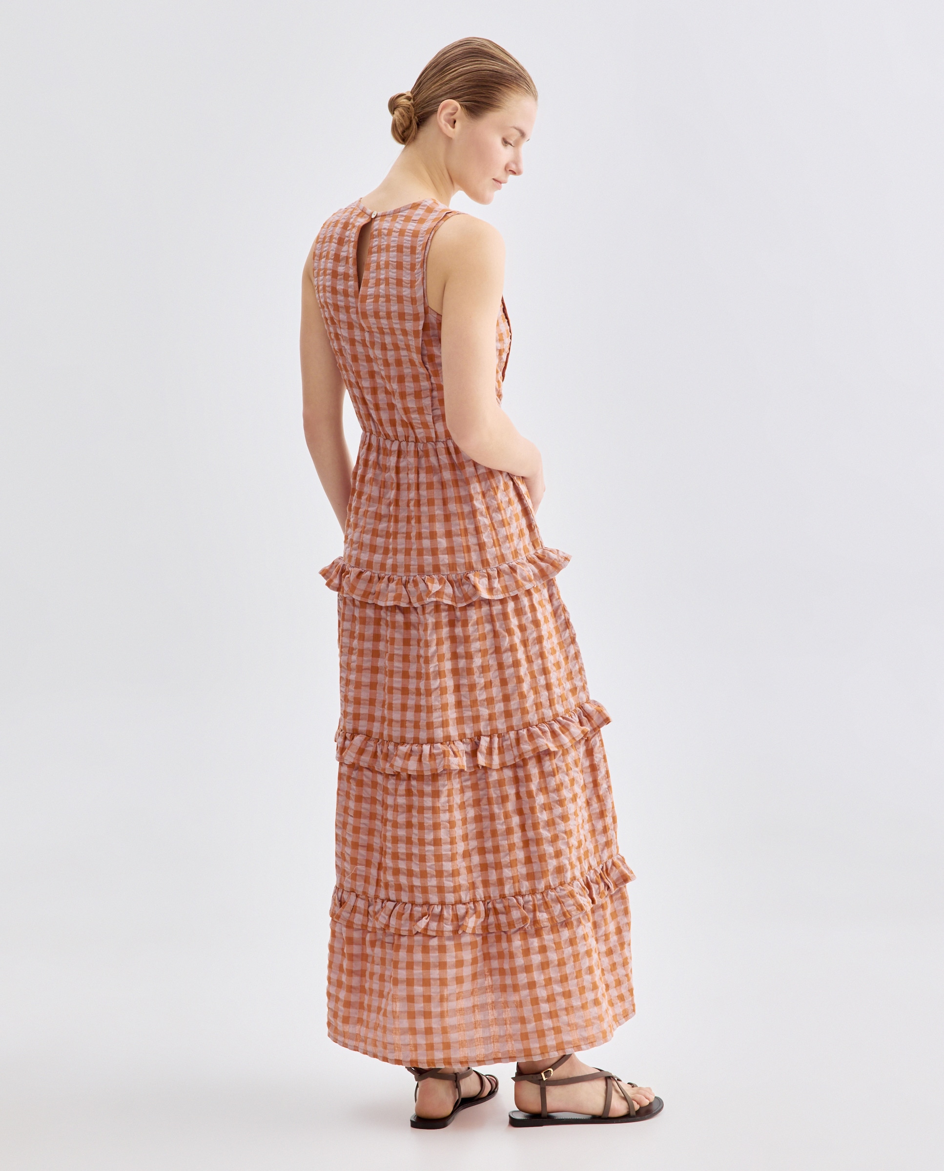 Vestido de mujer de cuadros con volantes Morado-4