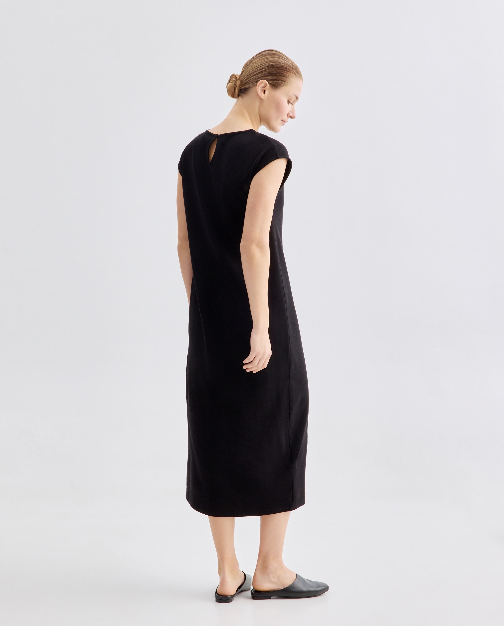 Vestido de mujer de algodón con botones laterales Negro-3