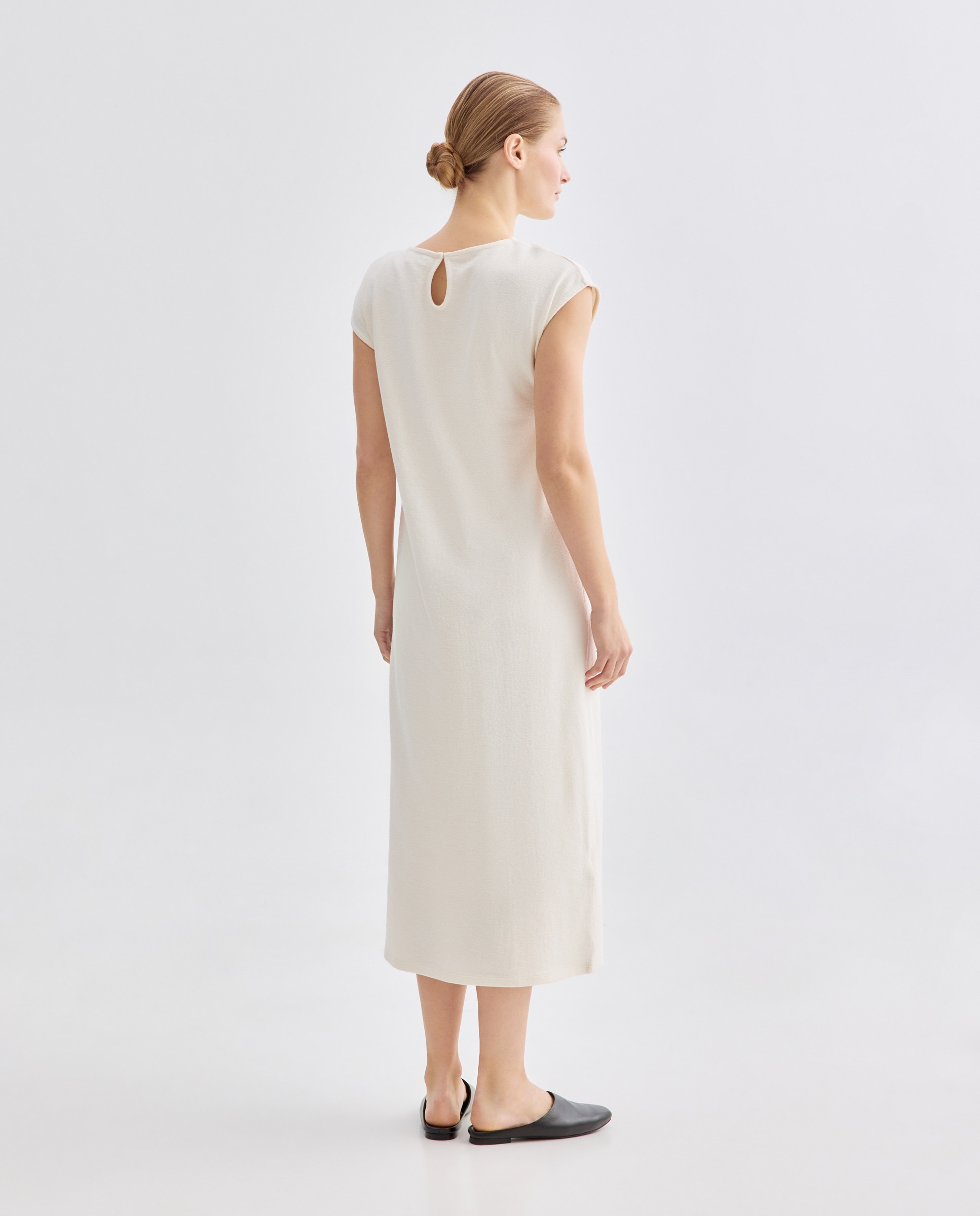 Vestido de mujer de algodón con botones laterales Blanco-3