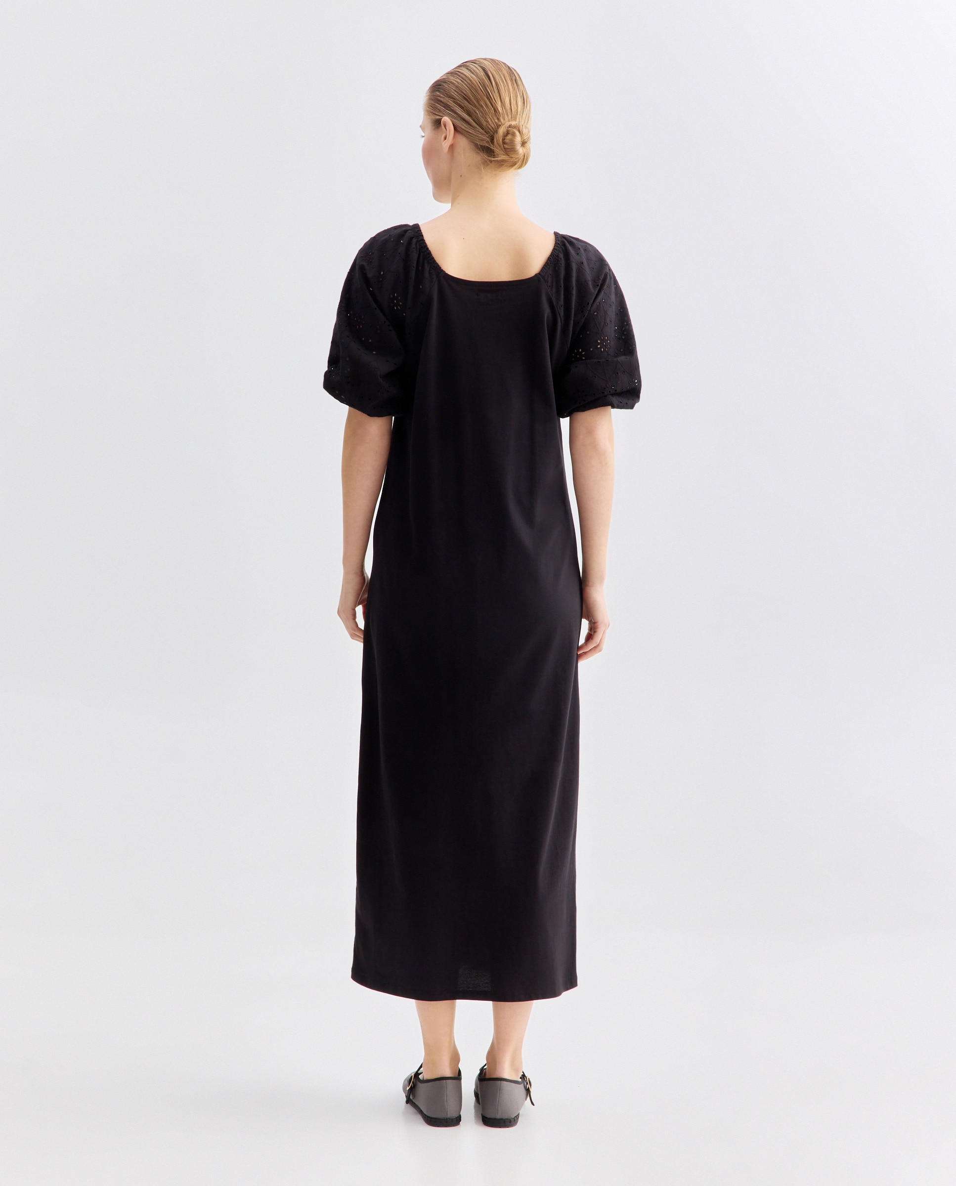 Vestido de mujer de algodón con mangas schiffly Negro-3