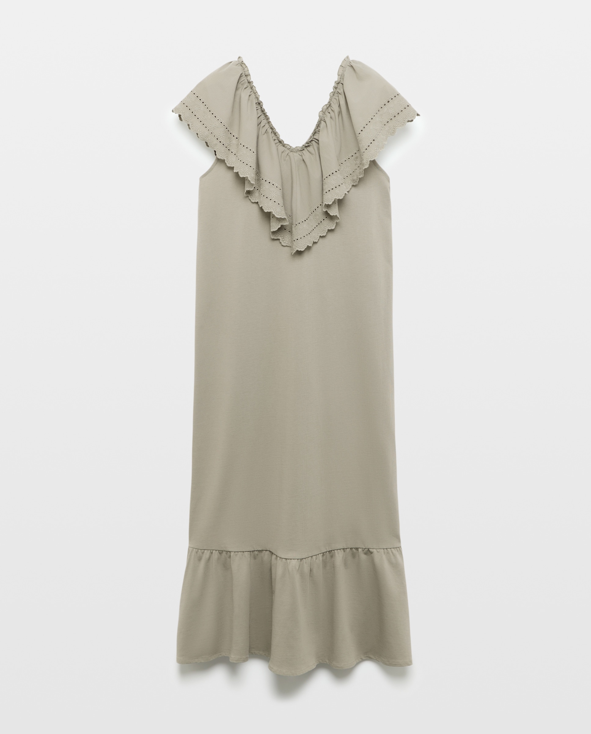 Vestido de mujer de algodón con volante schiffly 500 VERDE-4