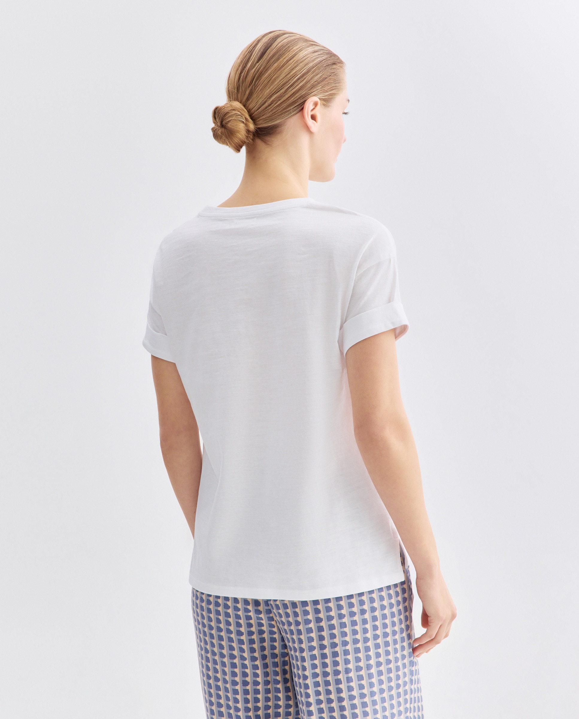 Camiseta básica de mujer cuello caja Blanco-3