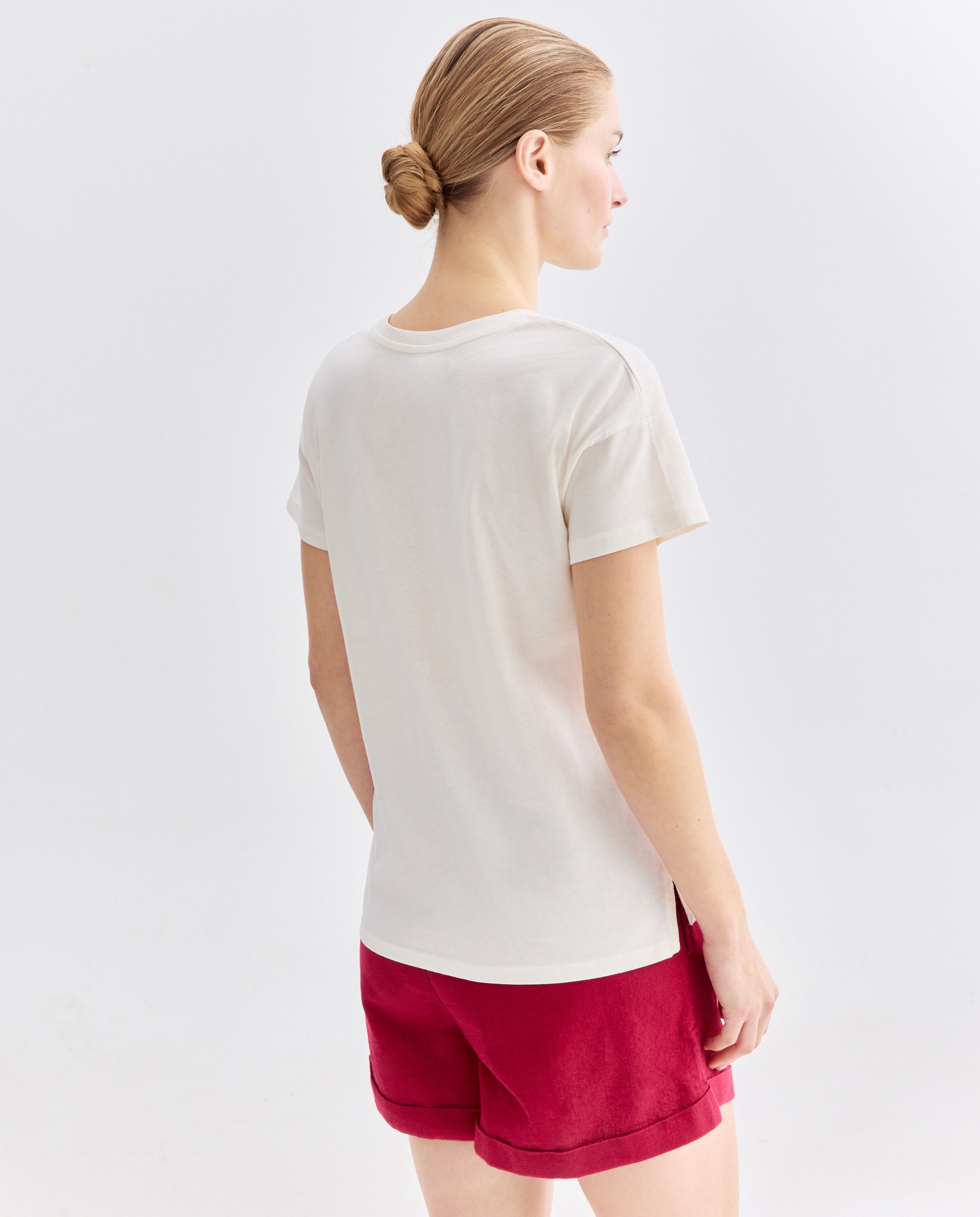 Camiseta estampada de mujer cuello caja Blanco-3