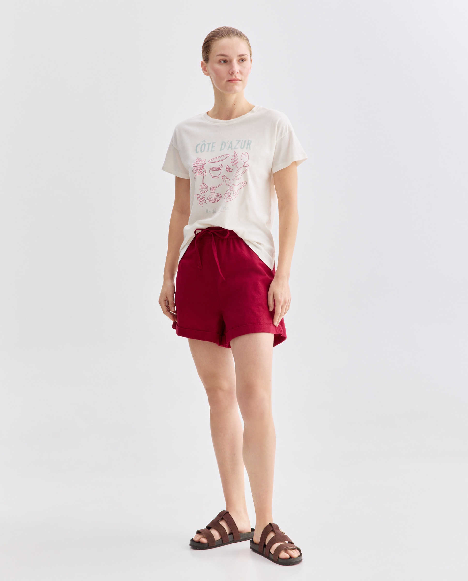Camiseta estampada de mujer cuello caja Blanco-2
