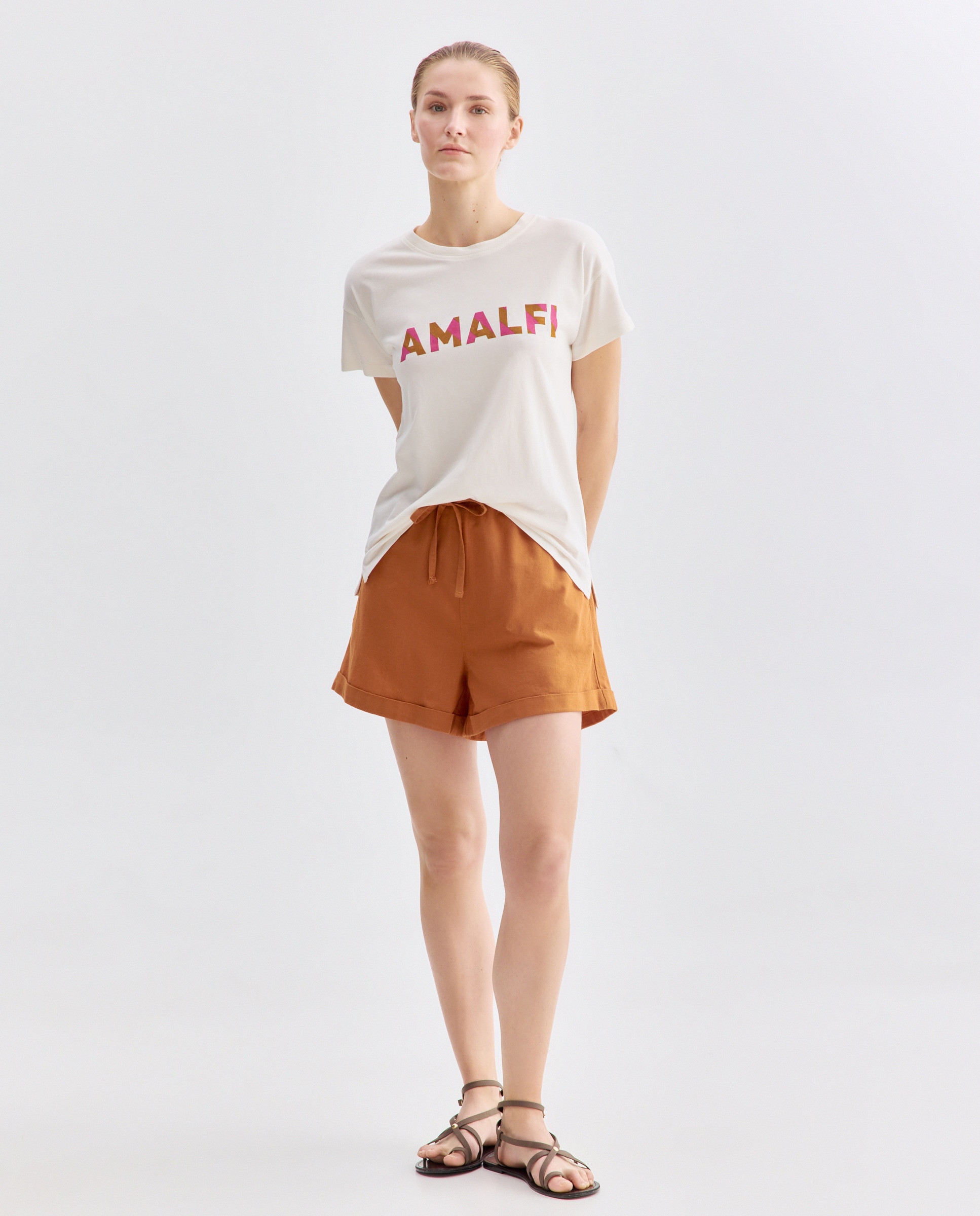 Camiseta estampada de mujer cuello caja Blanco-2