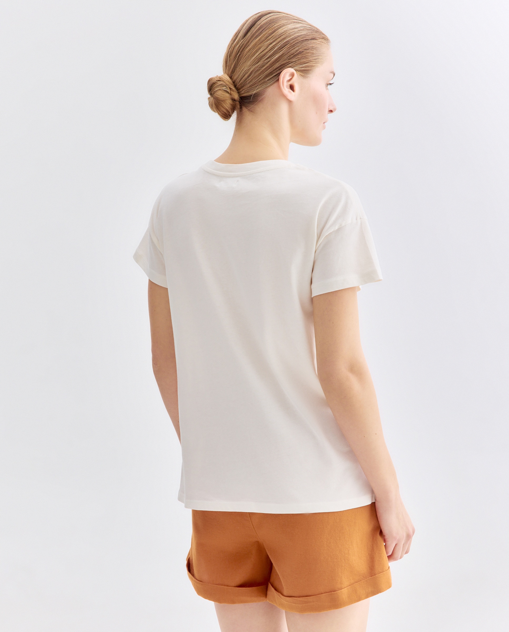 Camiseta estampada de mujer cuello caja Blanco-3