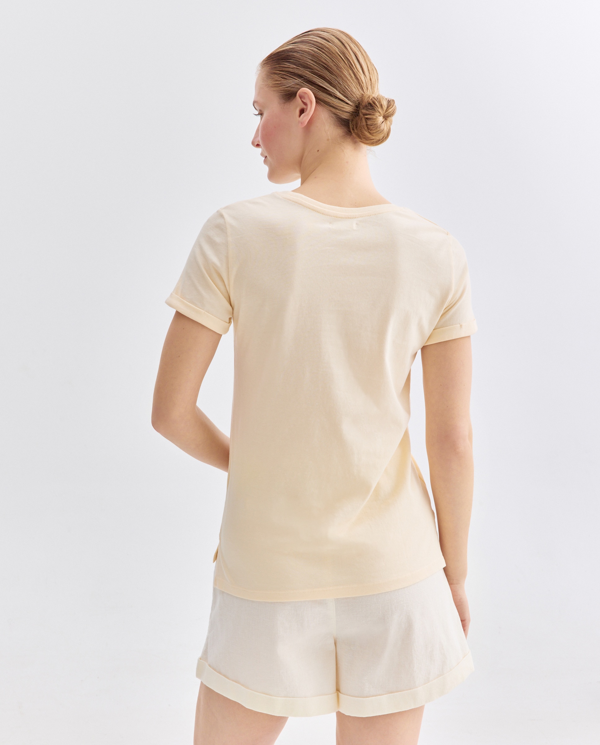 Camiseta de mujer cuello caja estampada bordados Multicolor-3