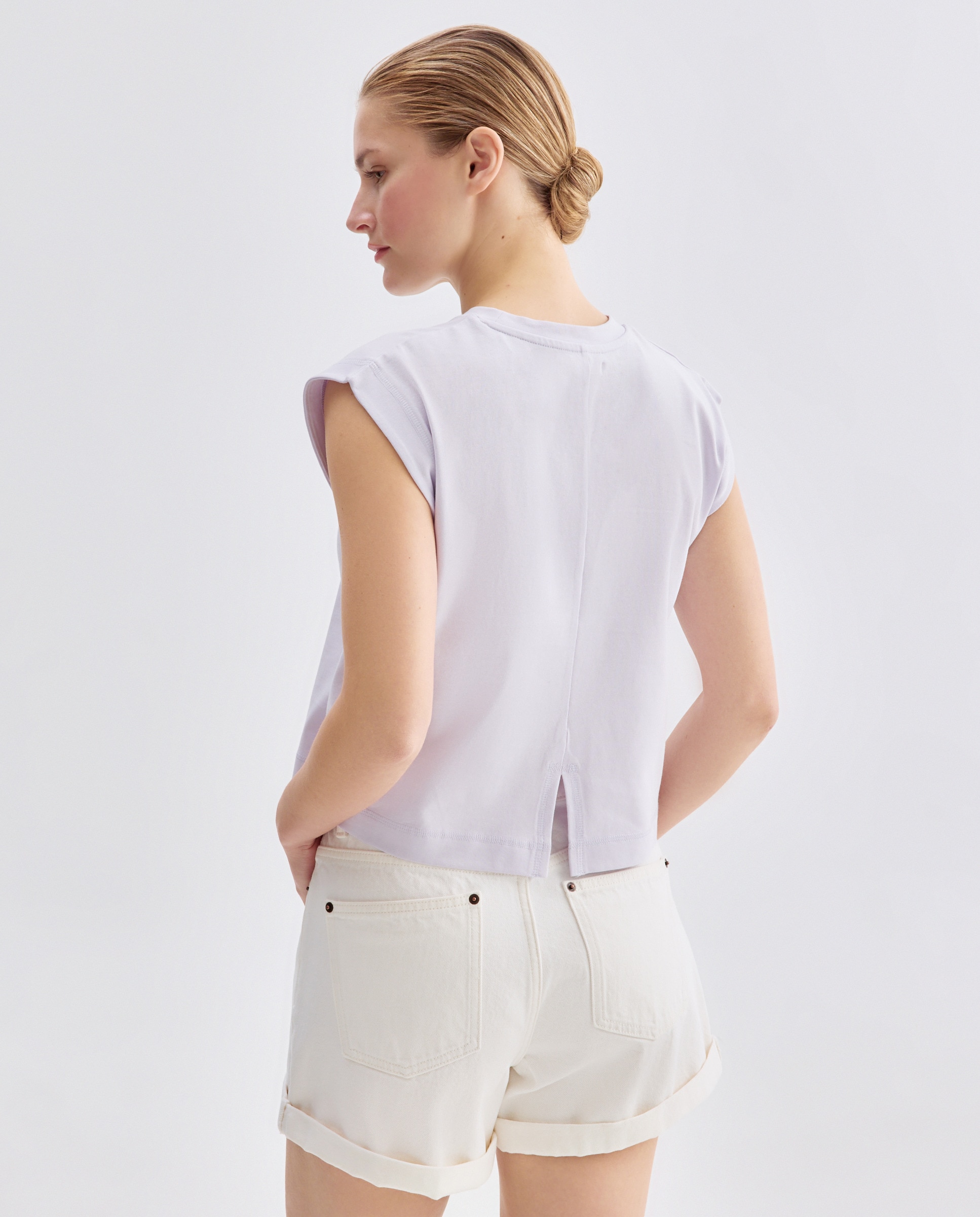 Camiseta sin mangas de mujer con solapa en hombro 283 Lavanda-3