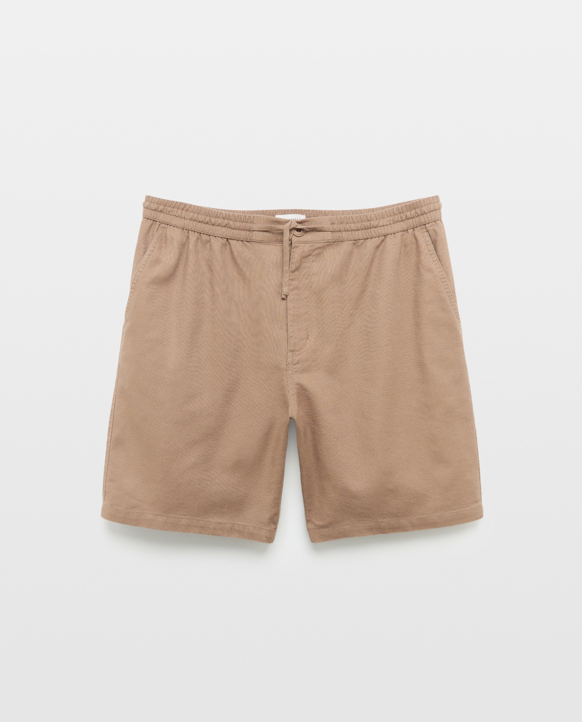 Bermudas Chino em Tecido de Linho e Algodão Castanho-4