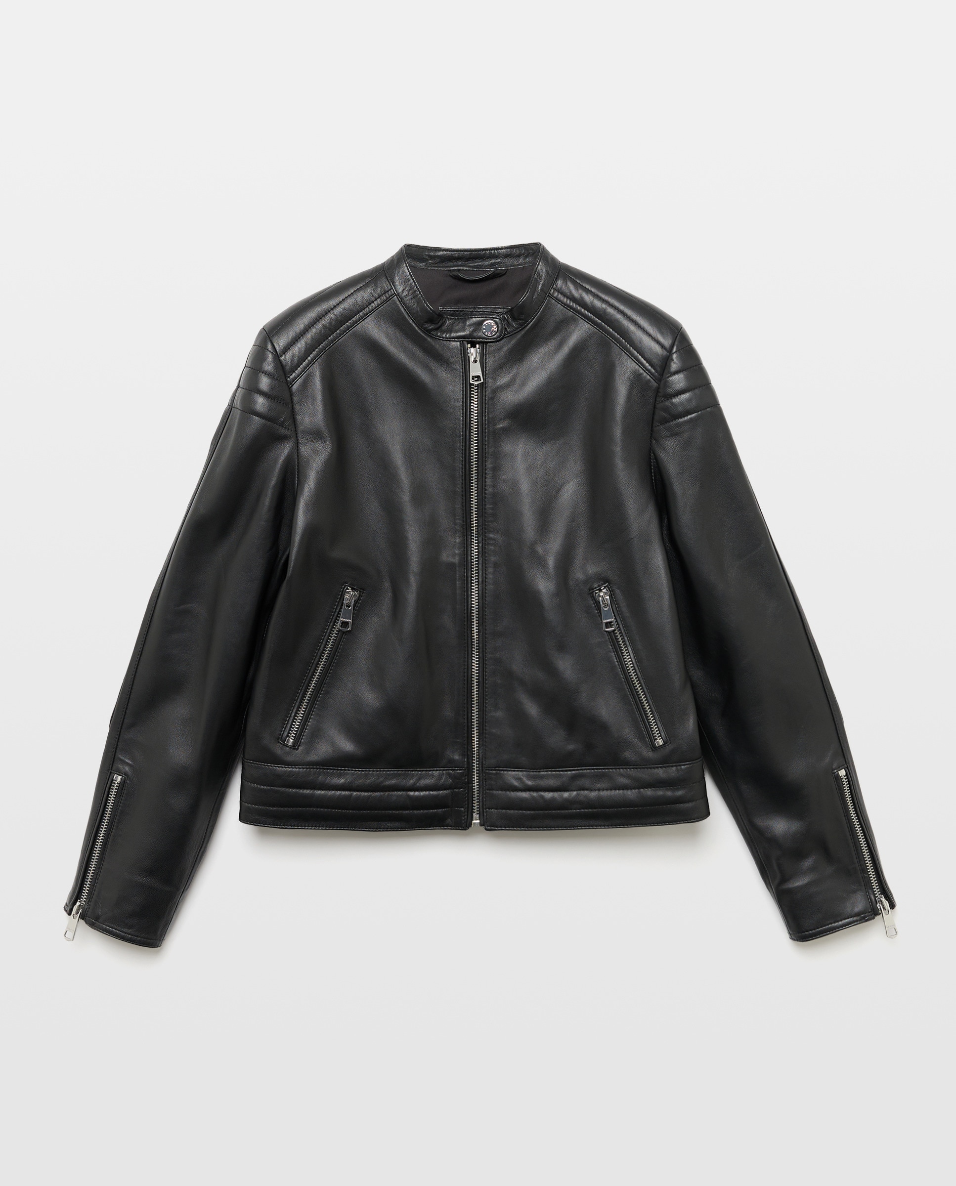 Blusão Biker em Pele com Pesponto no Ombro Preto-5