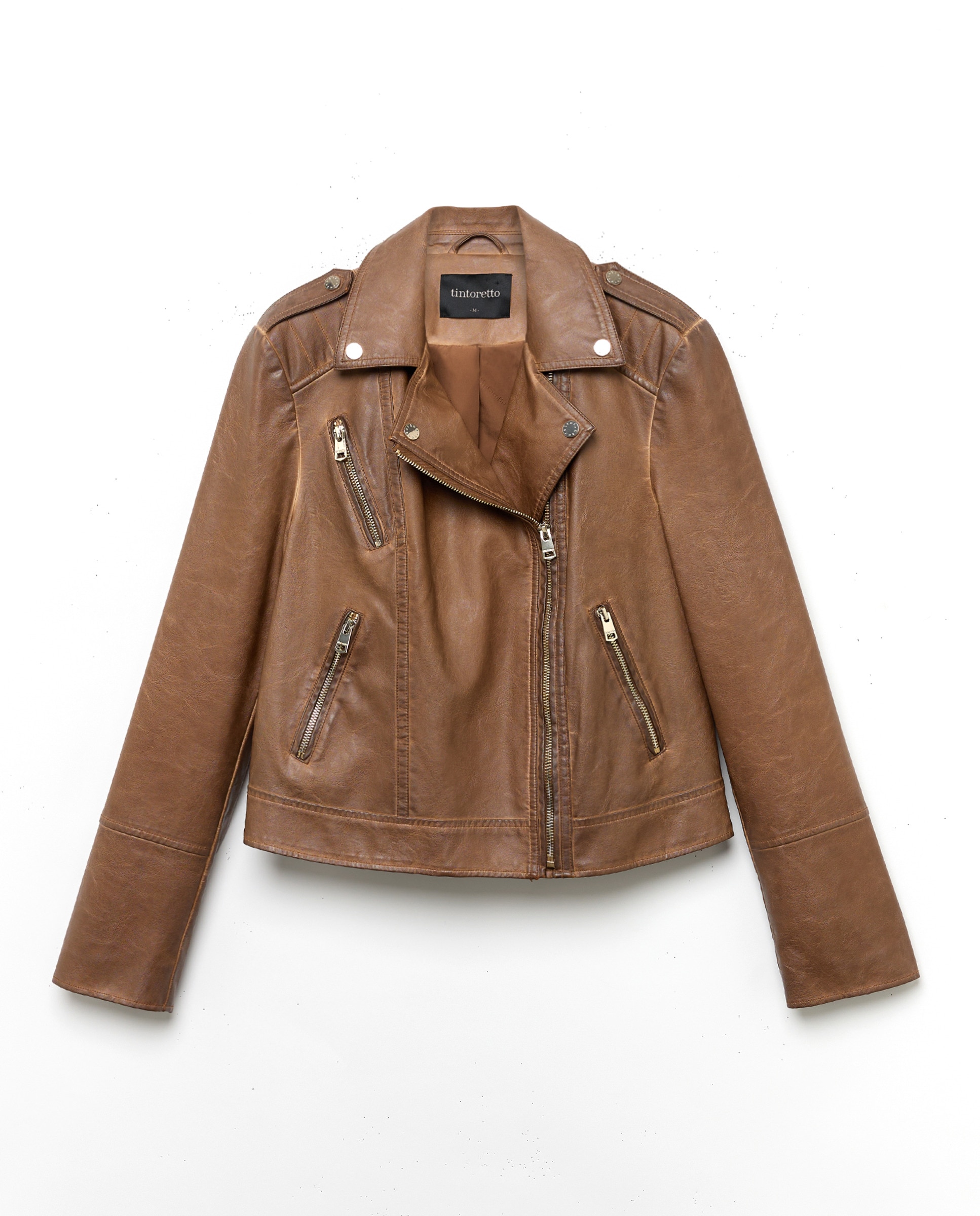 Blusão Biker Envelhecido com Aba e Efeito de Pele 730 Camel-5