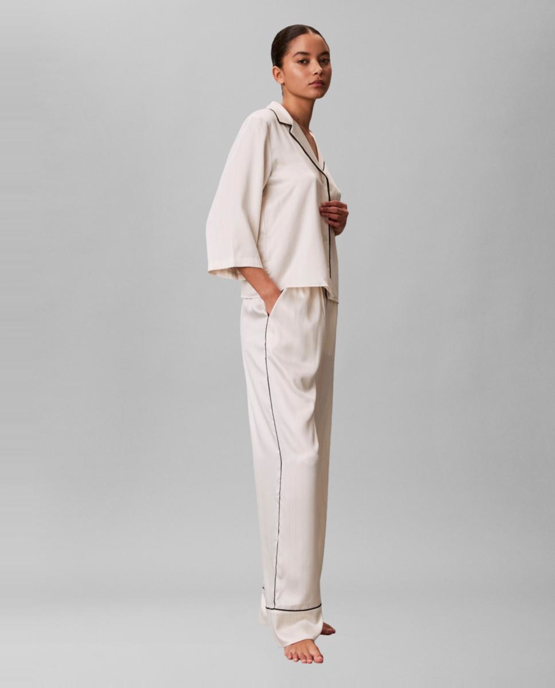 Camisa de Pijama Satin Sheen Branco-4