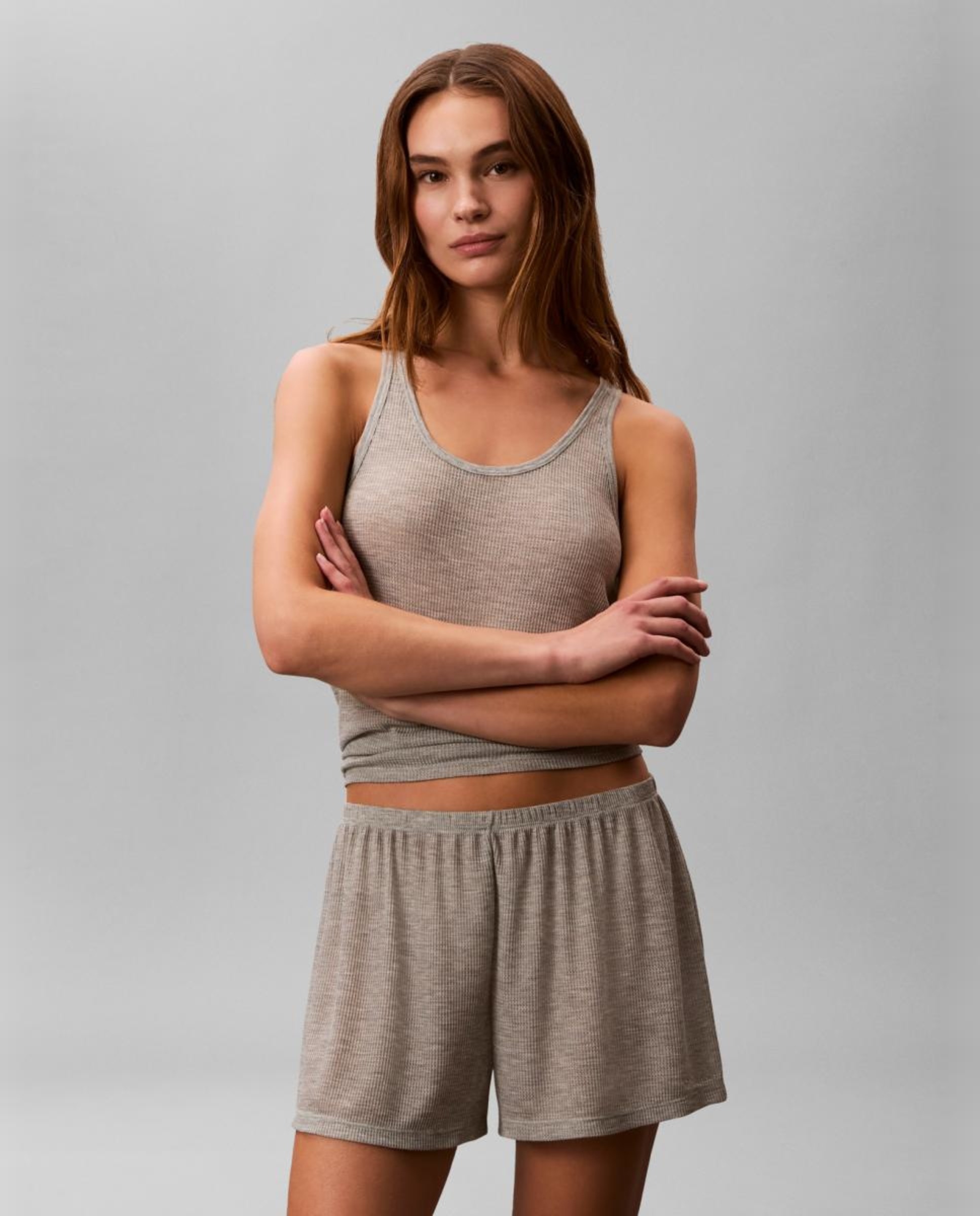Conjunto de Pijama Curto Light Weight Waffle Cinzento-2