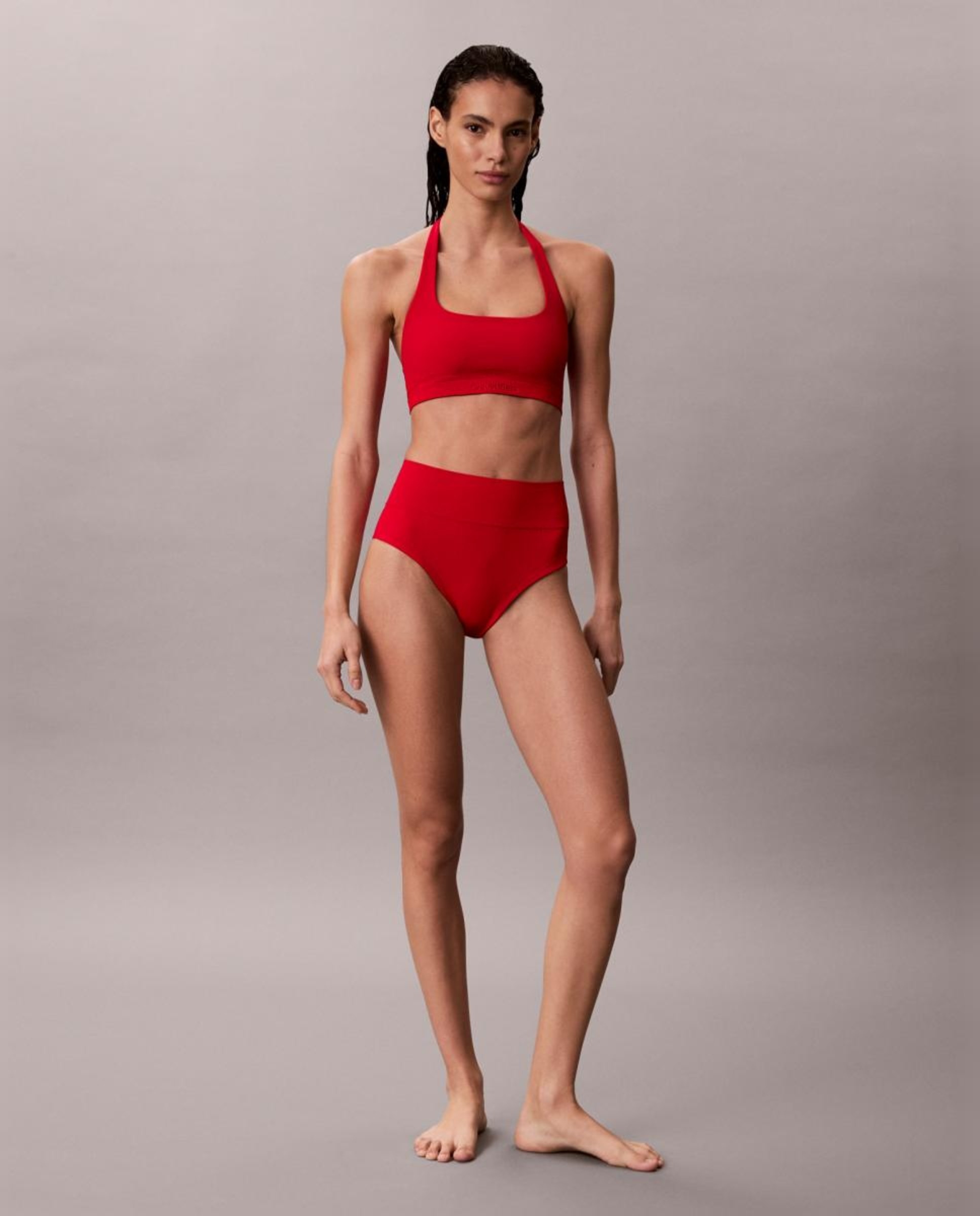 Parte de Baixo de Biquíni Shapewear com Cintura Subida Vermelho-7