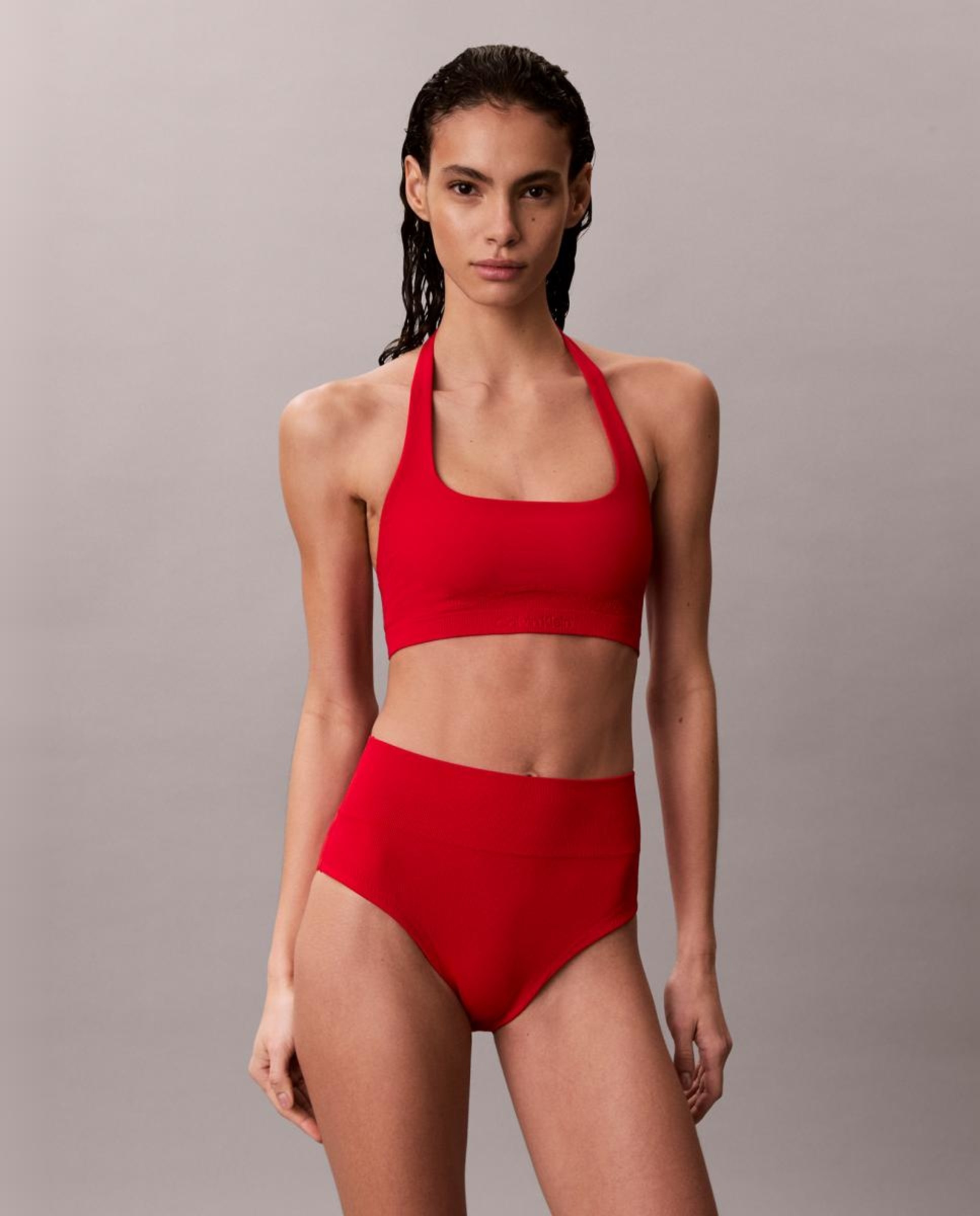 Parte de Baixo de Biquíni Shapewear com Cintura Subida Vermelho-4