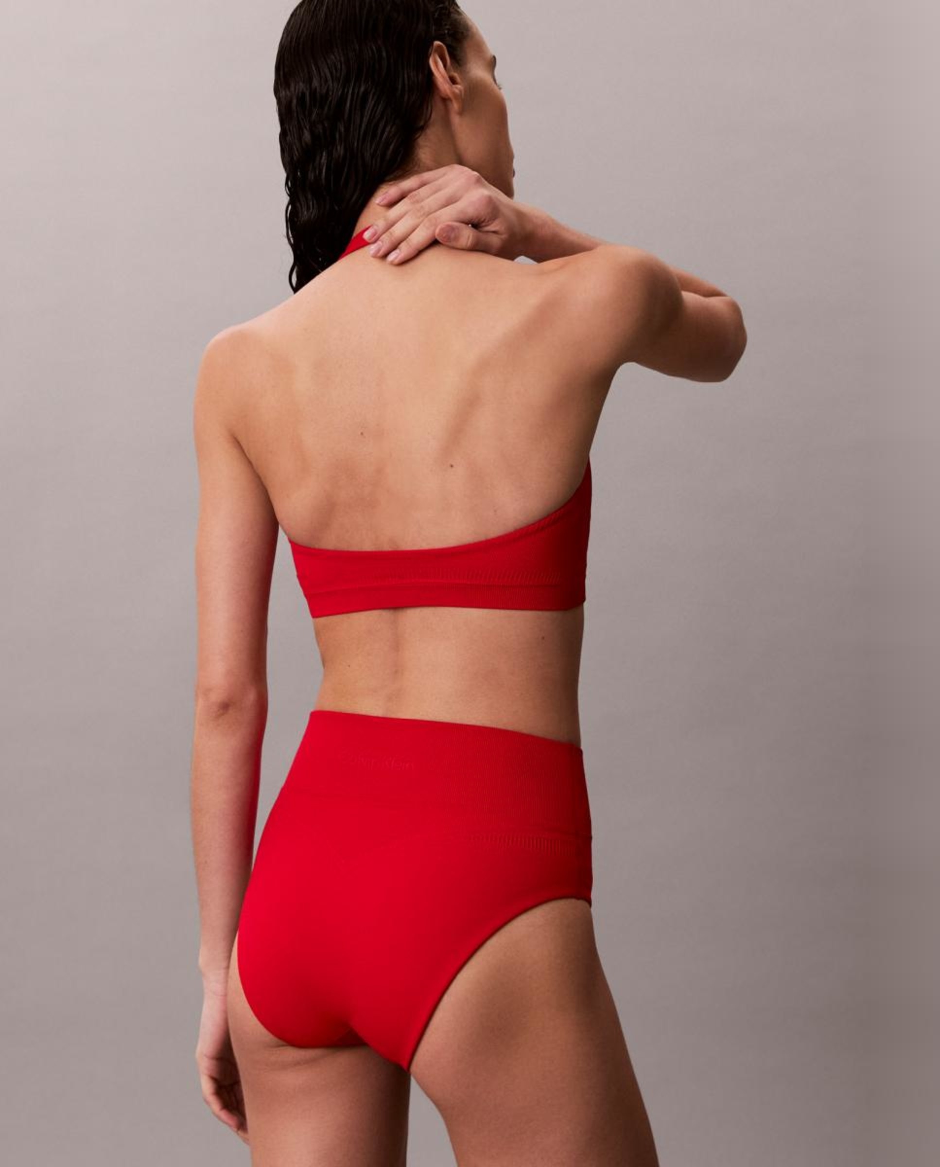 Parte de Baixo de Biquíni Shapewear com Cintura Subida Vermelho-3