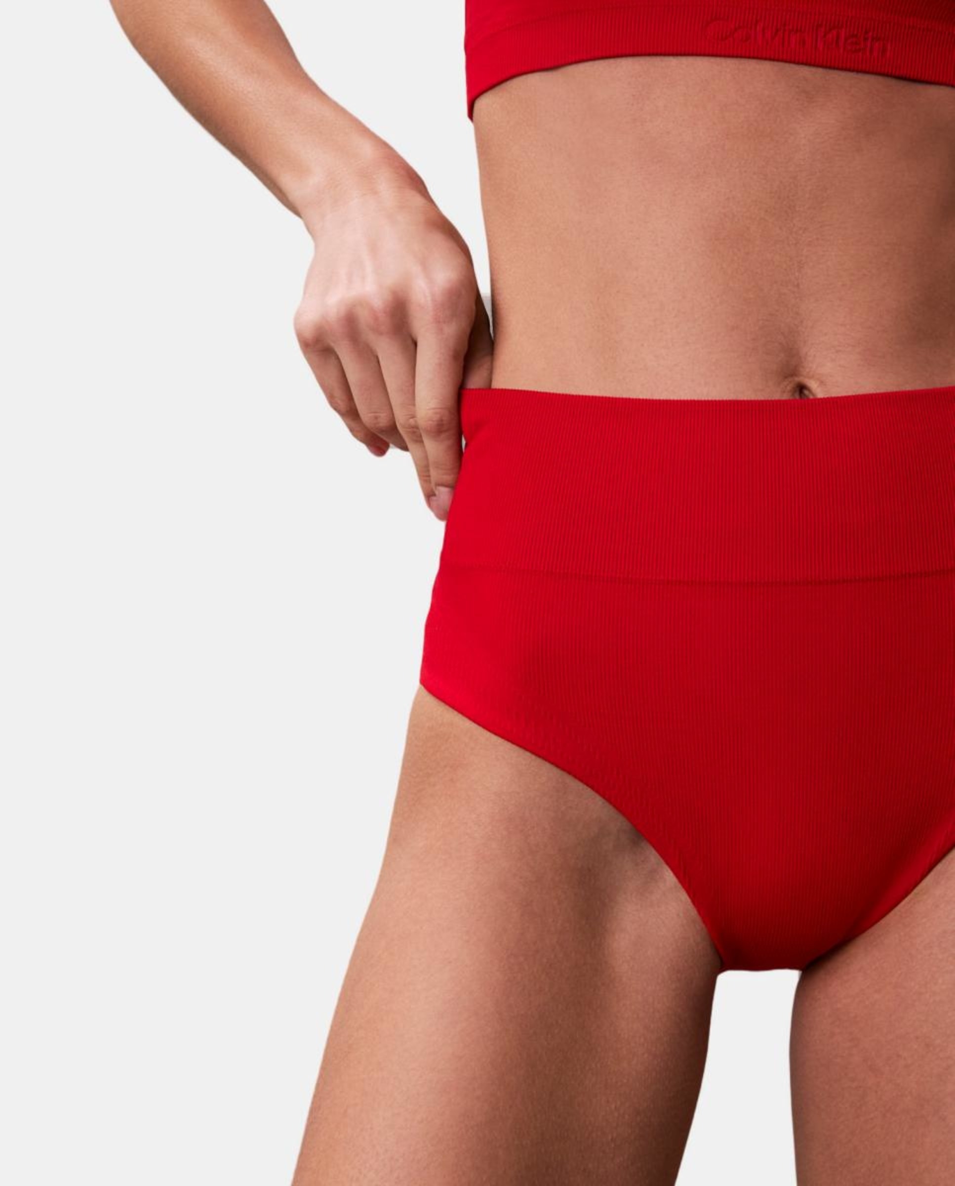 Parte de Baixo de Biquíni Shapewear com Cintura Subida Vermelho-2