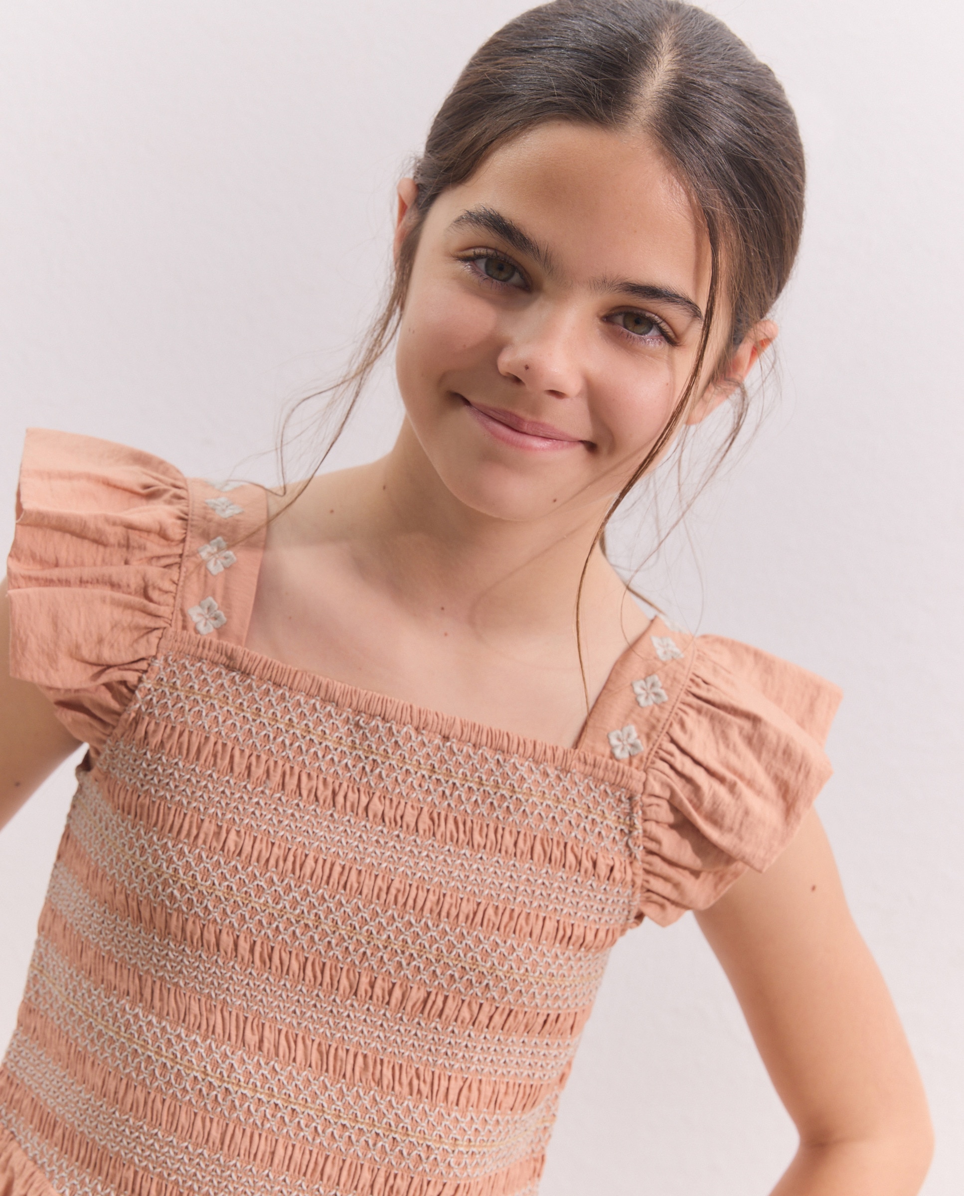 Top de Smock e Bordado com Decote Quadrado 770 Terracota-1