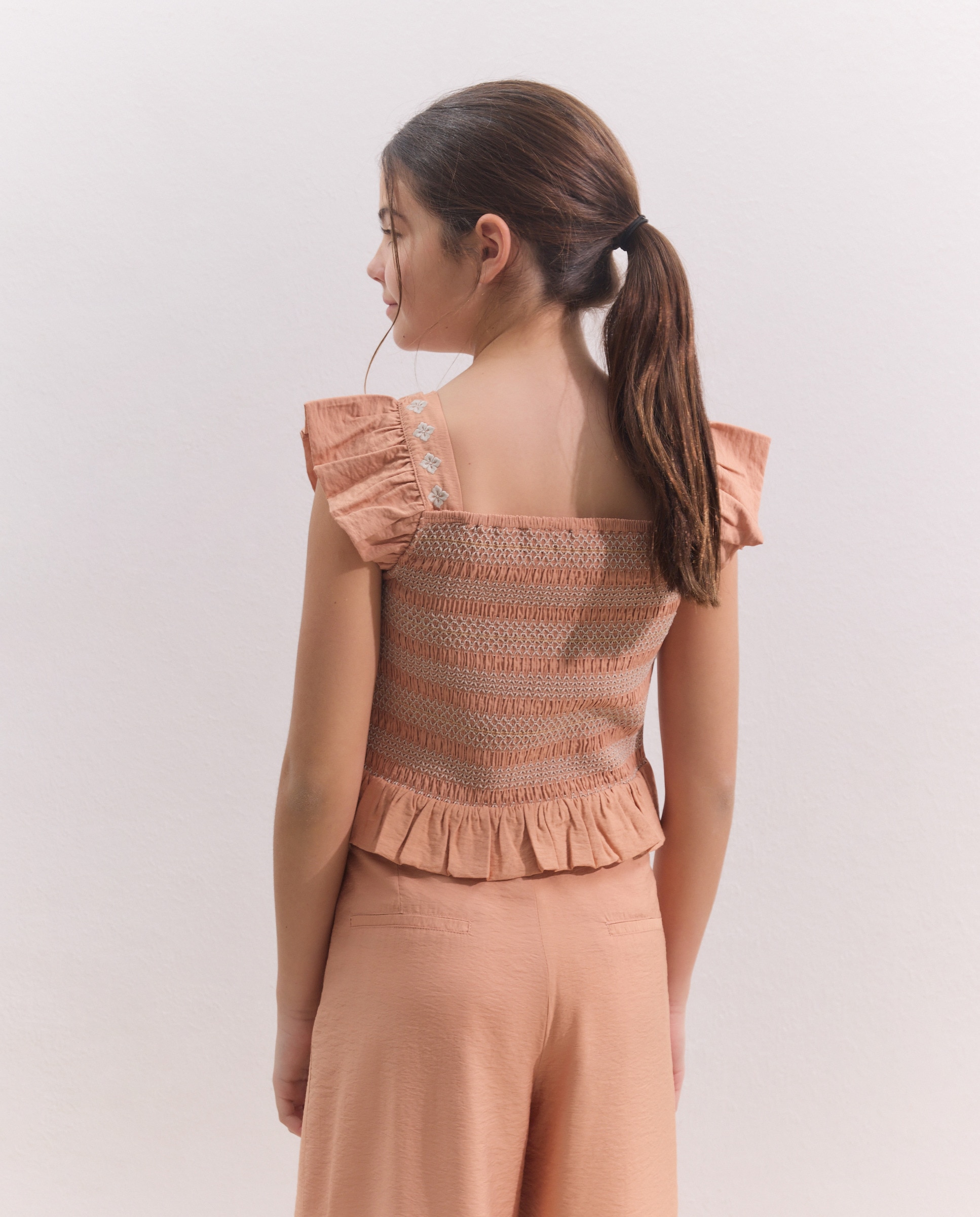 Top de Smock e Bordado com Decote Quadrado 770 Terracota-3