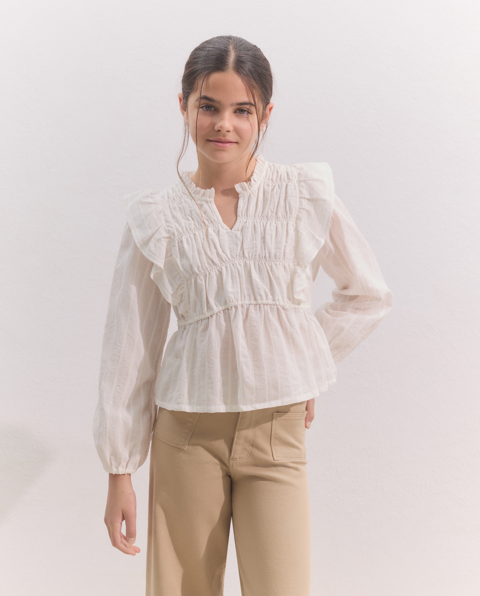 Blusa de Manga Comprida com Folhos Coconut El Corte Inglés 120 Cru-2