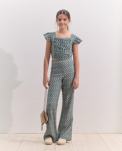 Imagem 0 de Calças Fluídas com All Over Print de Azulejo