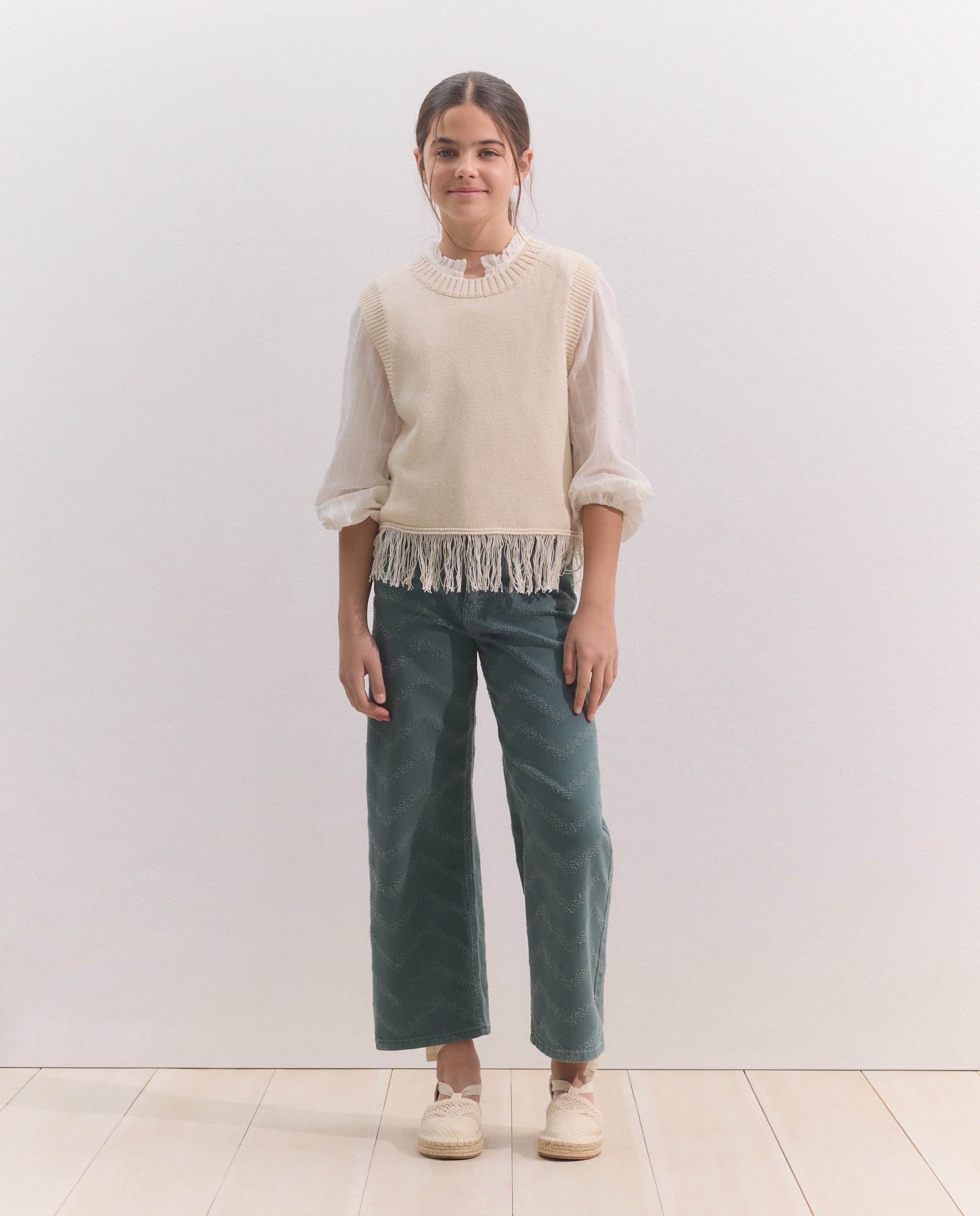 Jeans em Tecido Rasgado e Desfiado 530 Verde Escuro-1