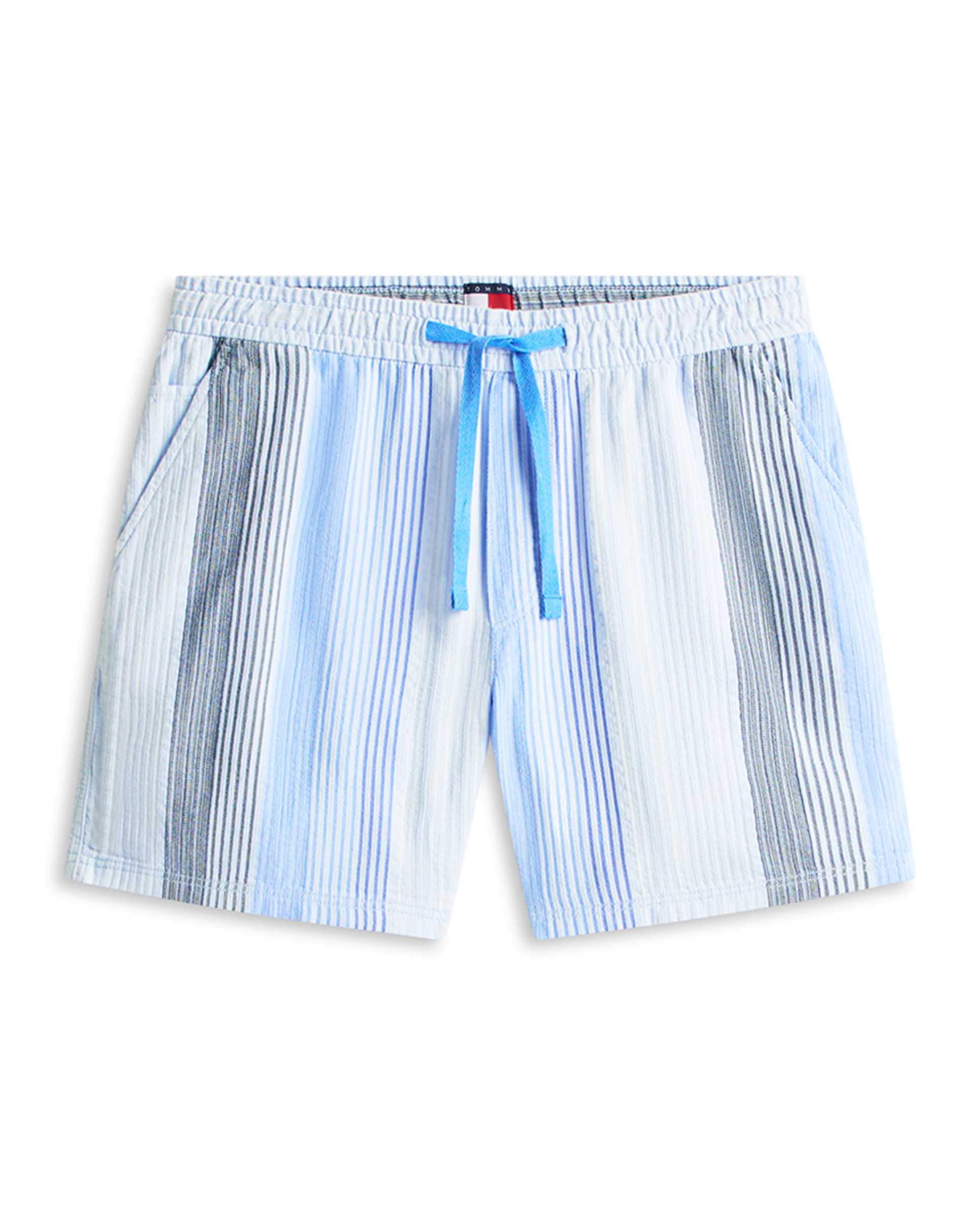 Calções às Riscas com Cintura Elástica Azul-claro-5