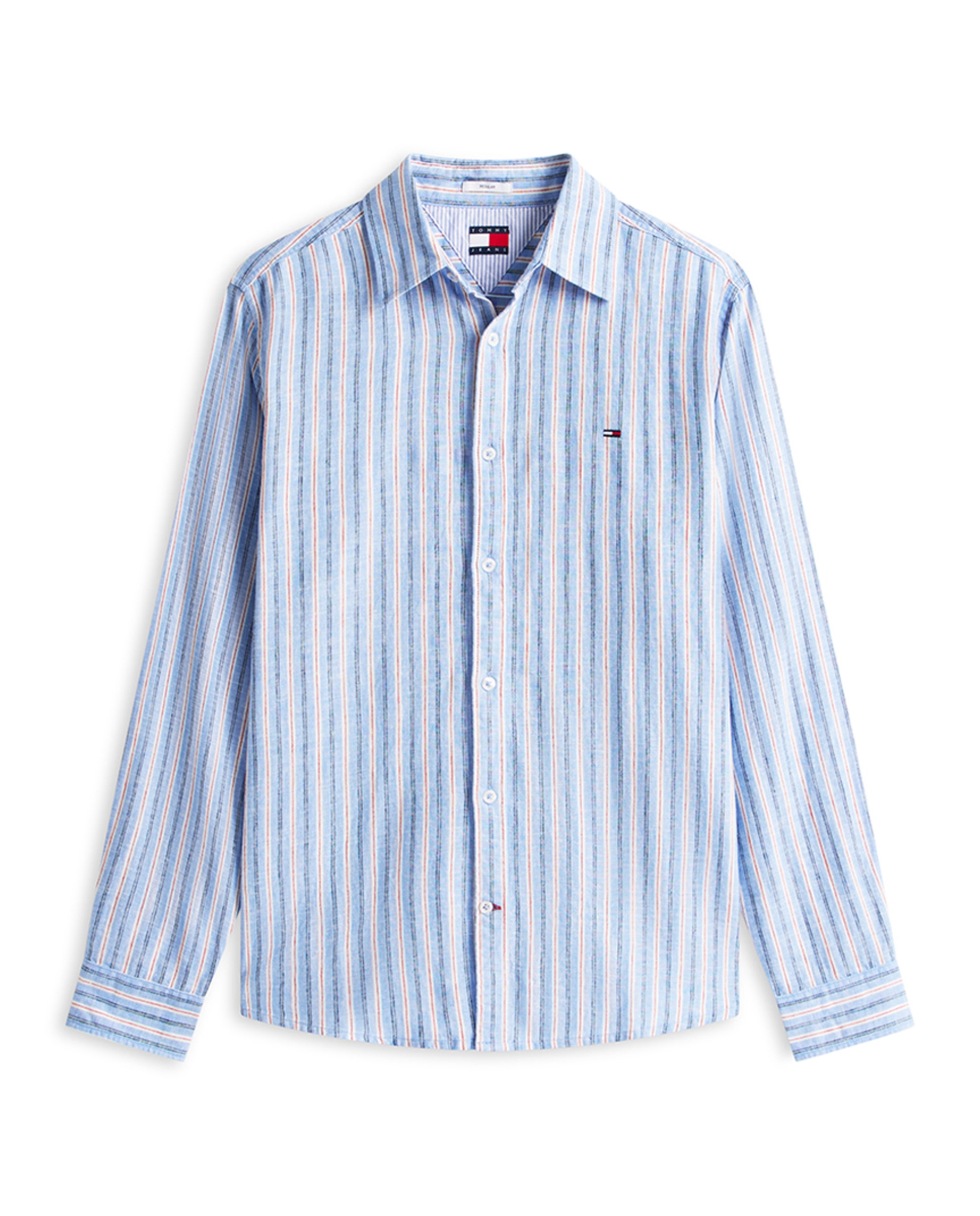 Camisa de Linho Regular Fit às Riscas Azul-4