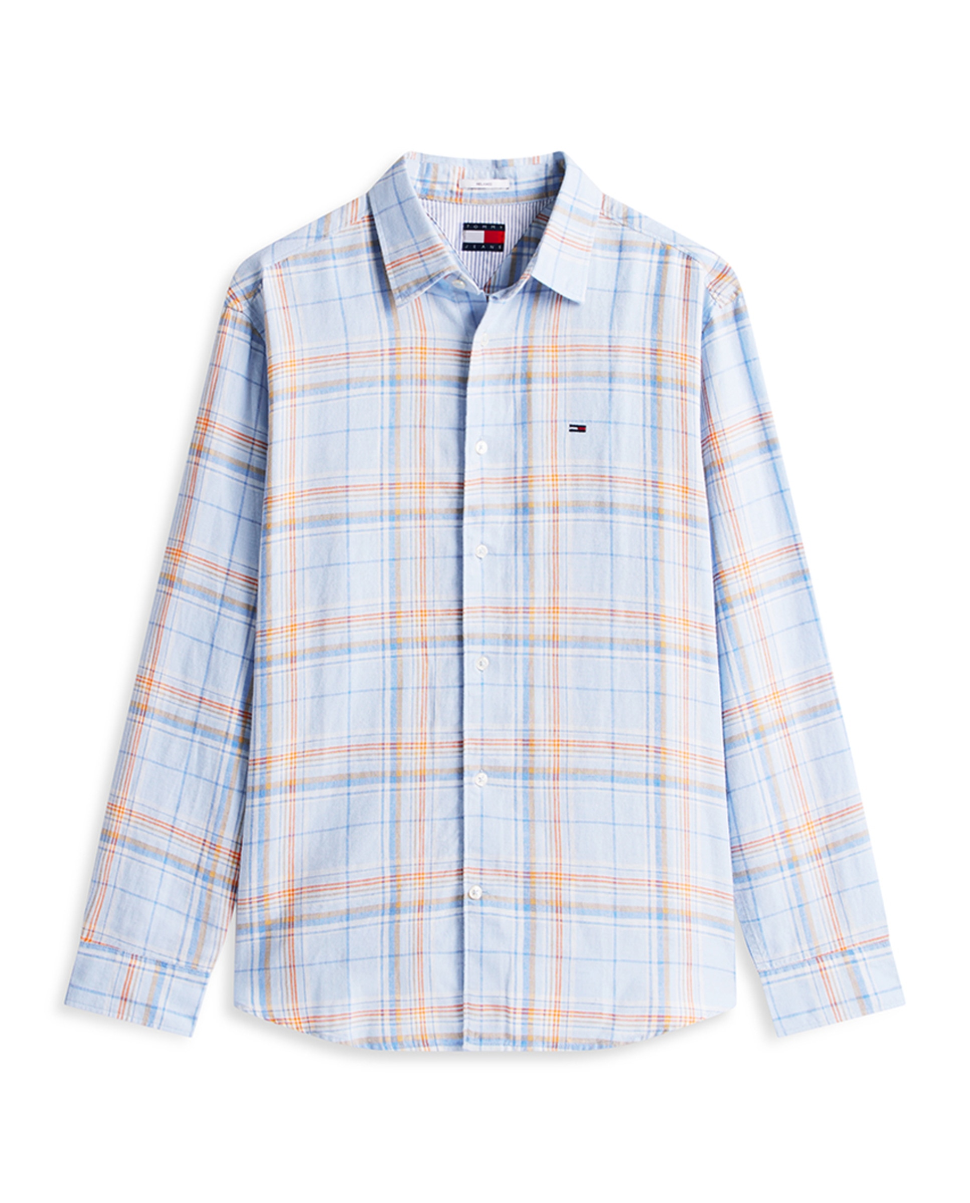 Camisa de Linho Relaxed Fit aos Quadrados Azul-claro-4