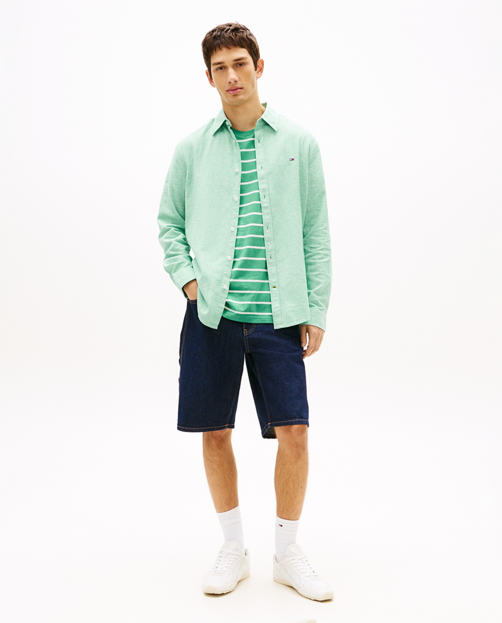 Camisa de Linho Regular Fit Verde Água-5