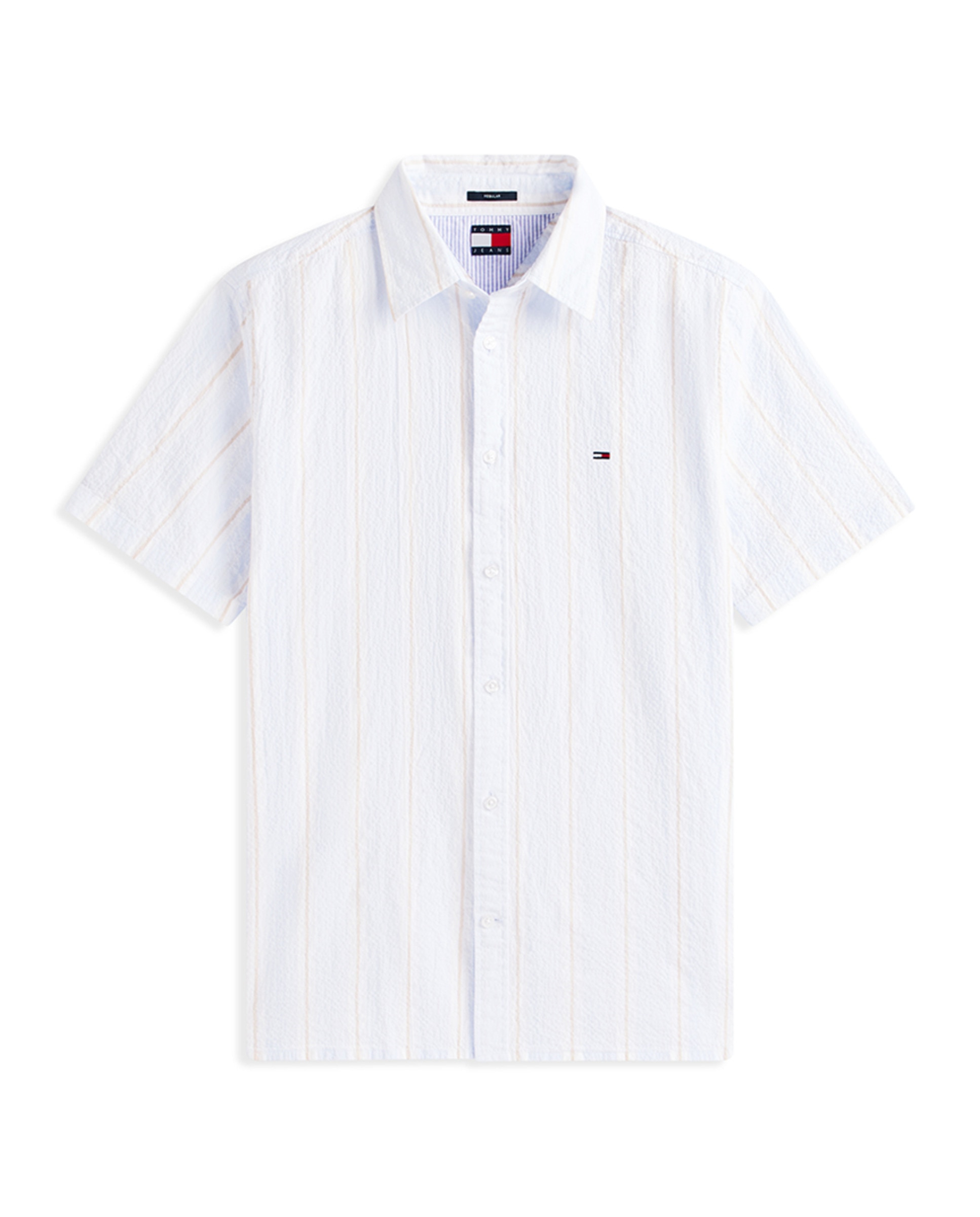 Camisa de Seersucker Regular Fit às Riscas com Manga Curta Azul-claro-4