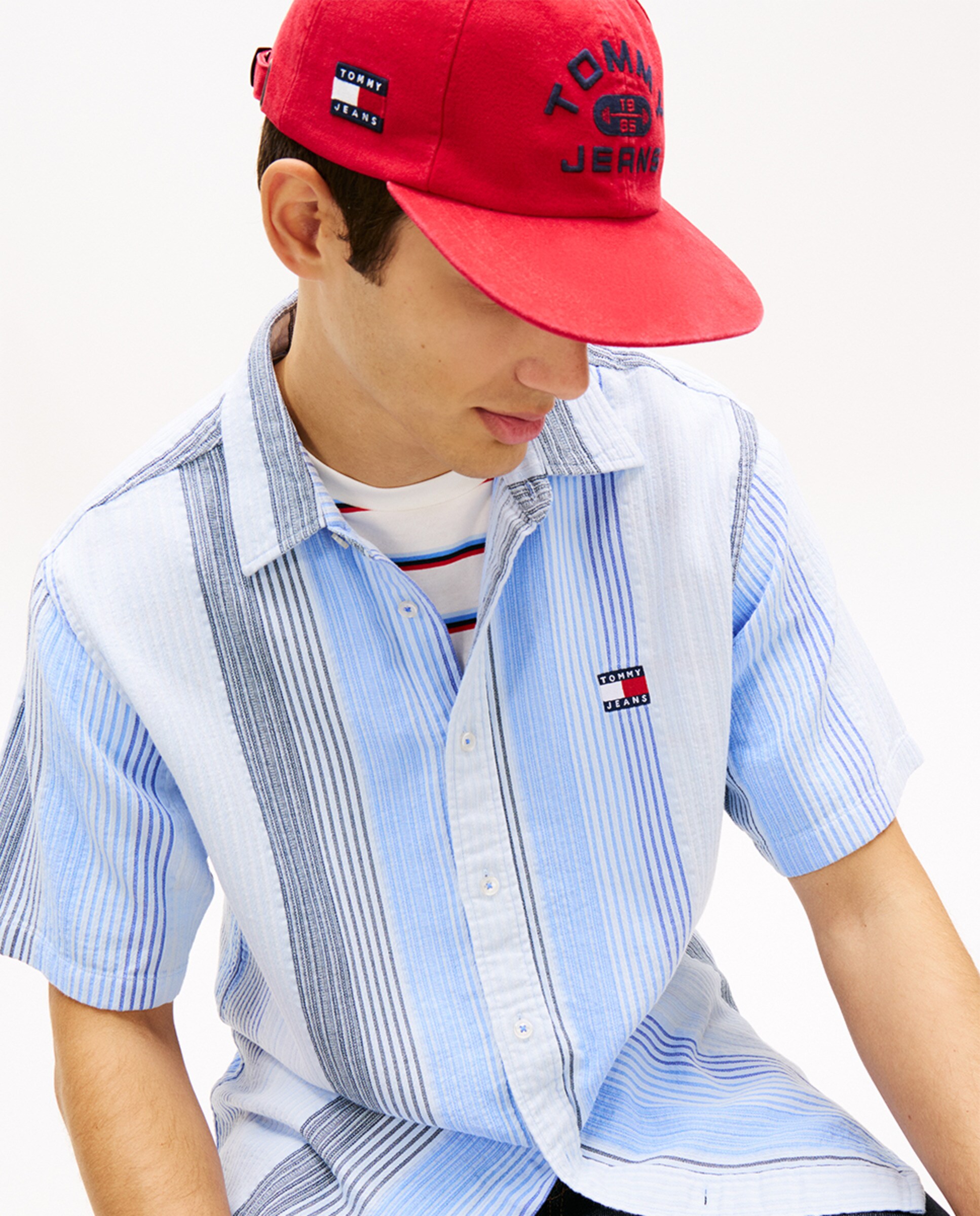 Camisa Relaxed Fit às Riscas Azul-claro-3