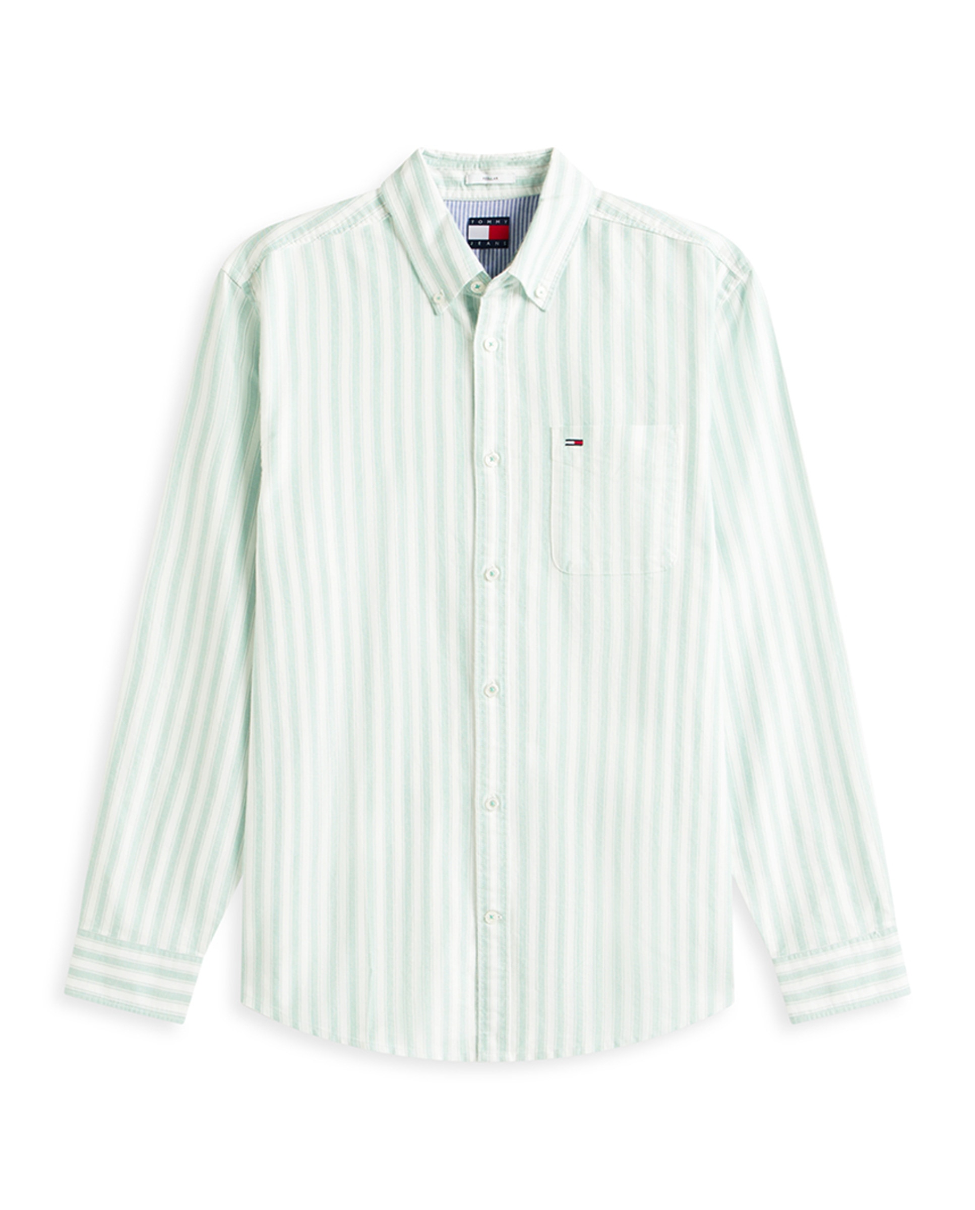 Camisa Oxford às Riscas Regular Fit Verde Água-4