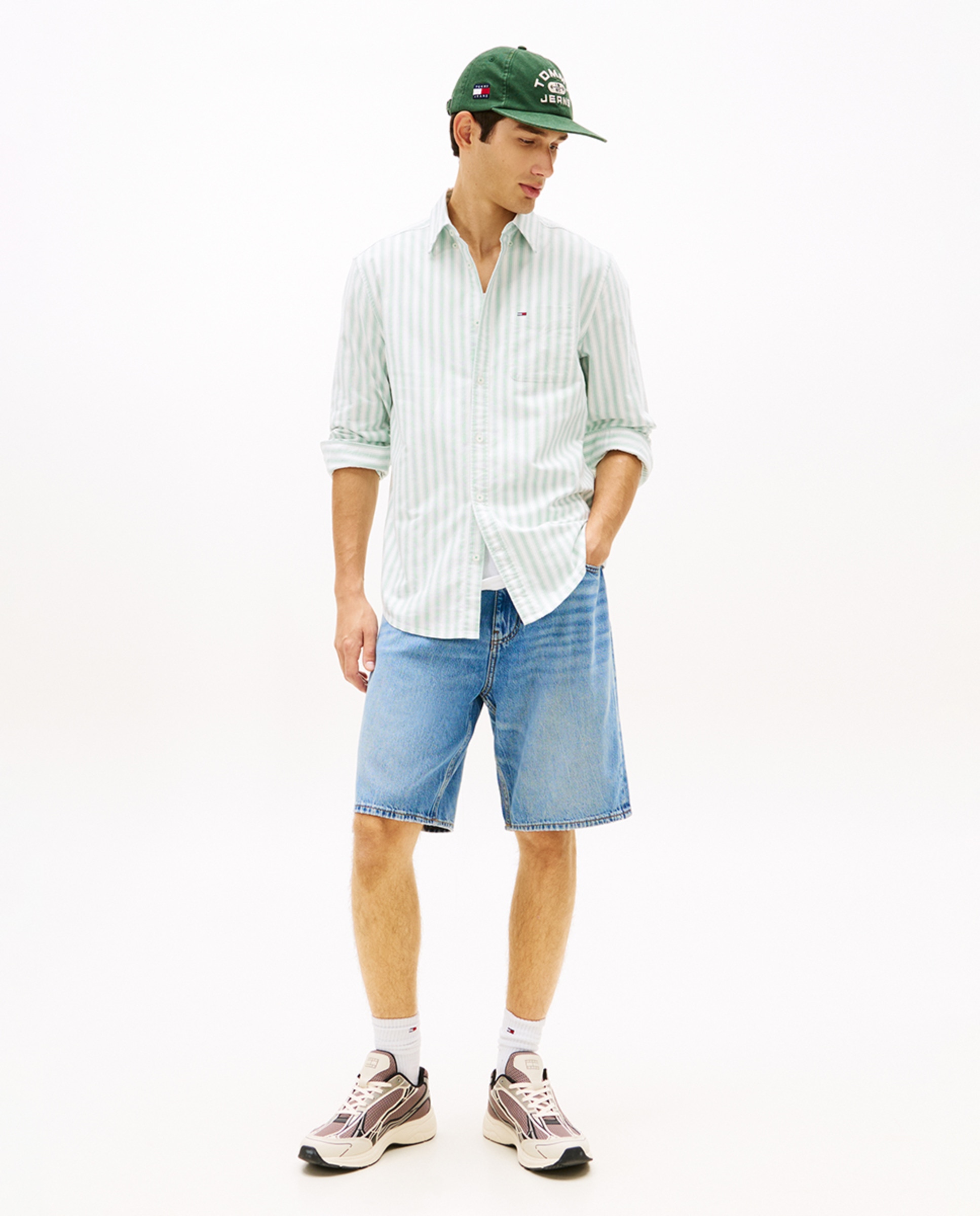 Camisa Oxford às Riscas Regular Fit Verde Água-5