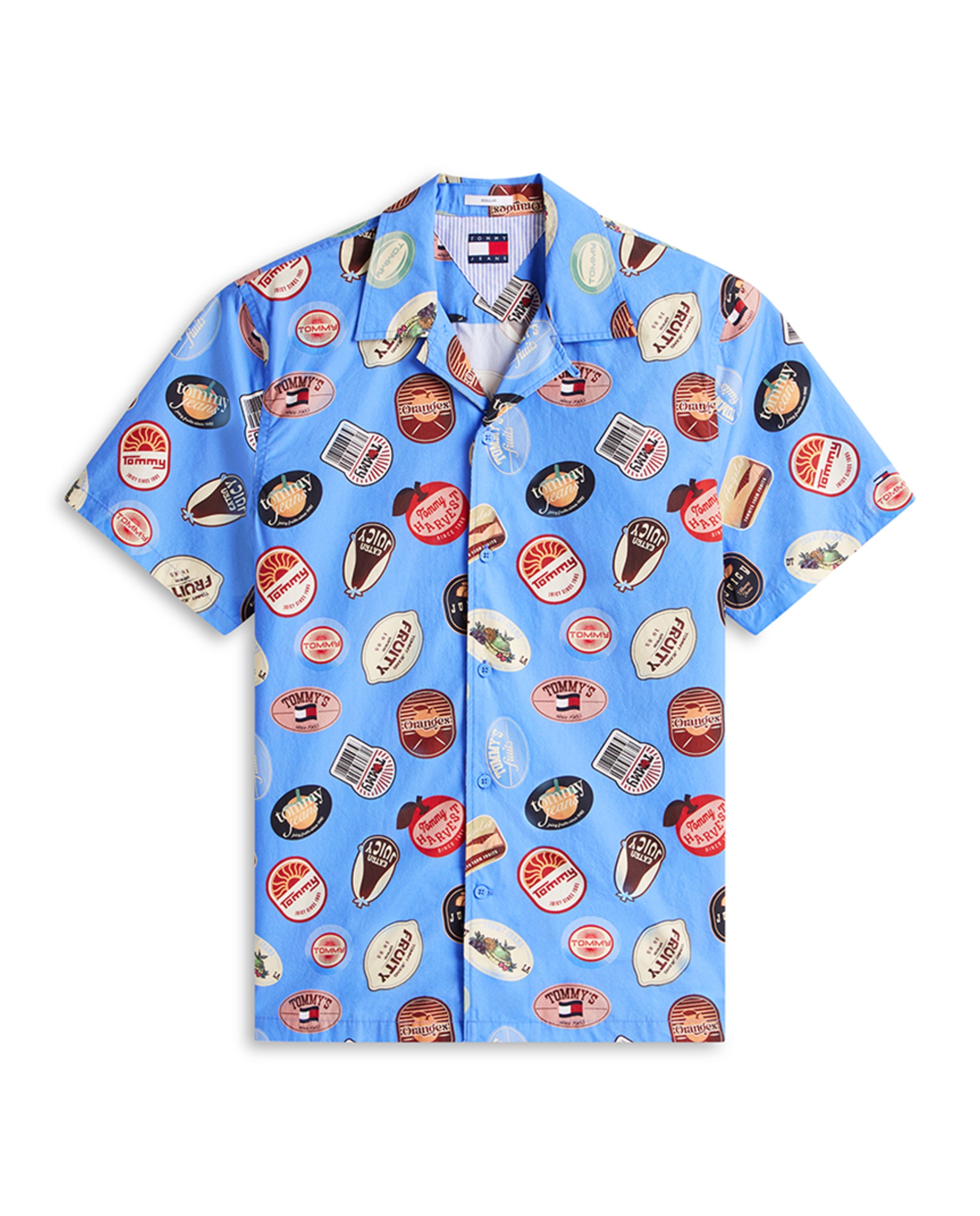 Camisa Regular Fit de Manga Curta Estampada Azul-4