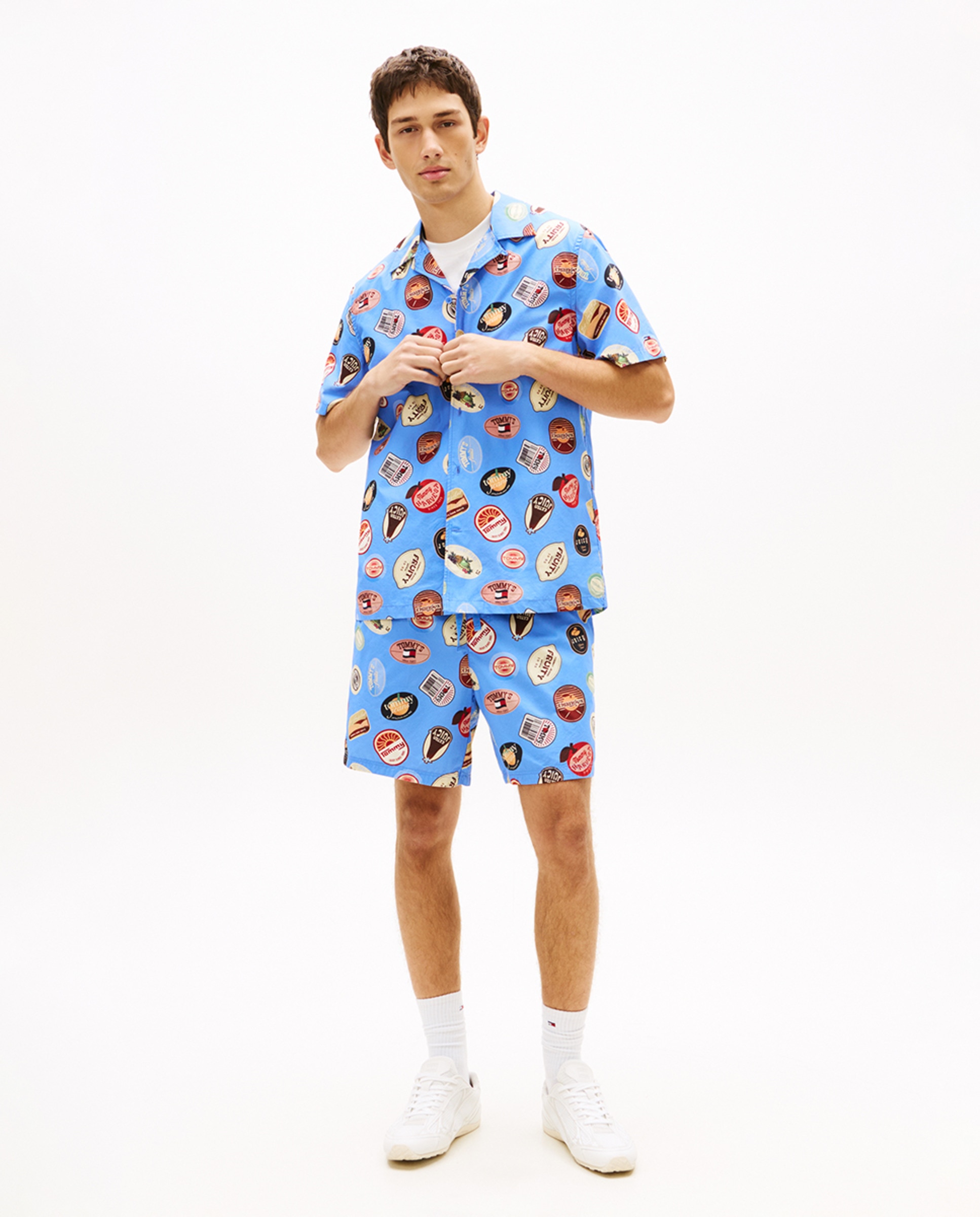 Camisa Regular Fit de Manga Curta Estampada Azul-5