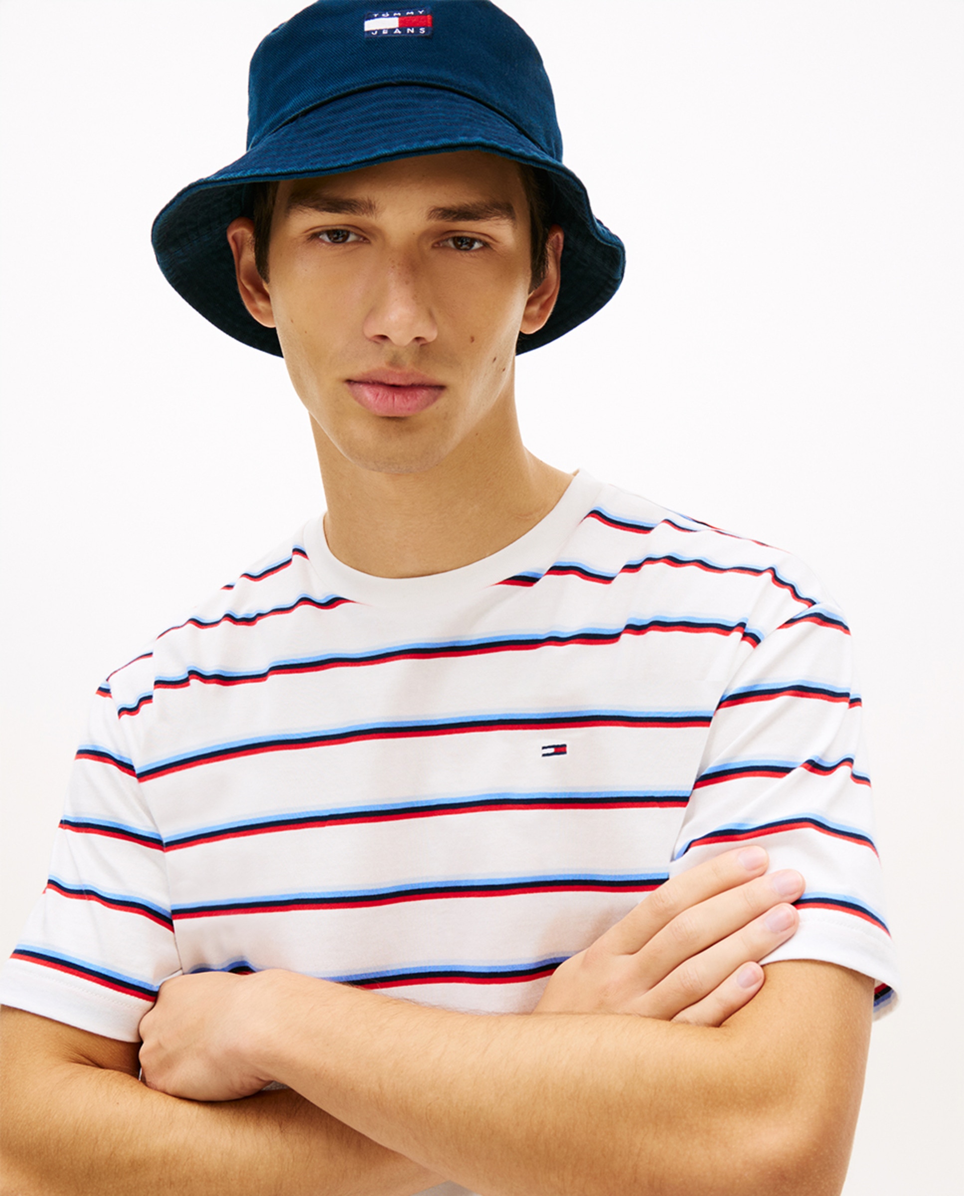 T-shirt Relaxed Fit às Riscas com Manga Curta Branco-3
