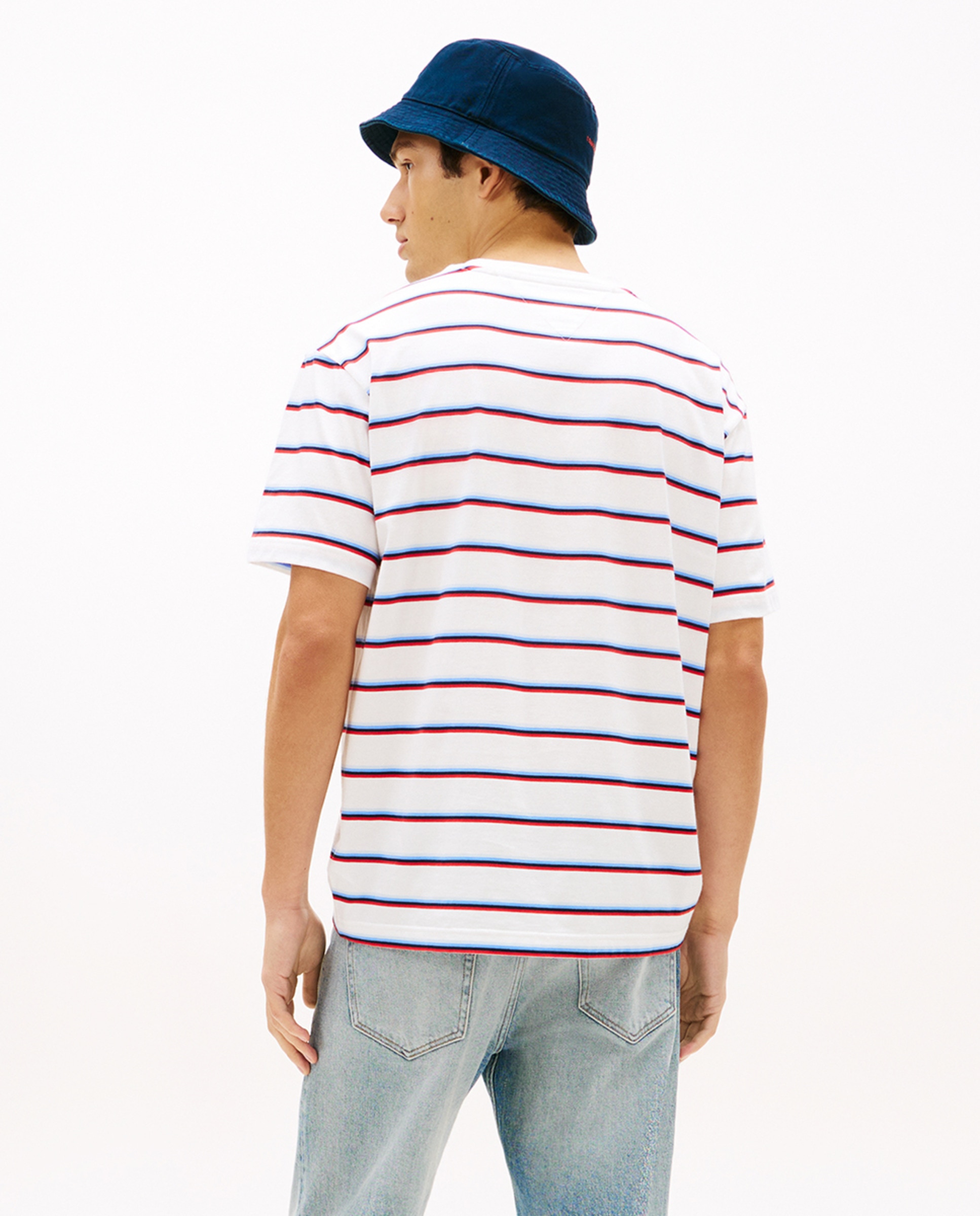 T-shirt Relaxed Fit às Riscas com Manga Curta Branco-2