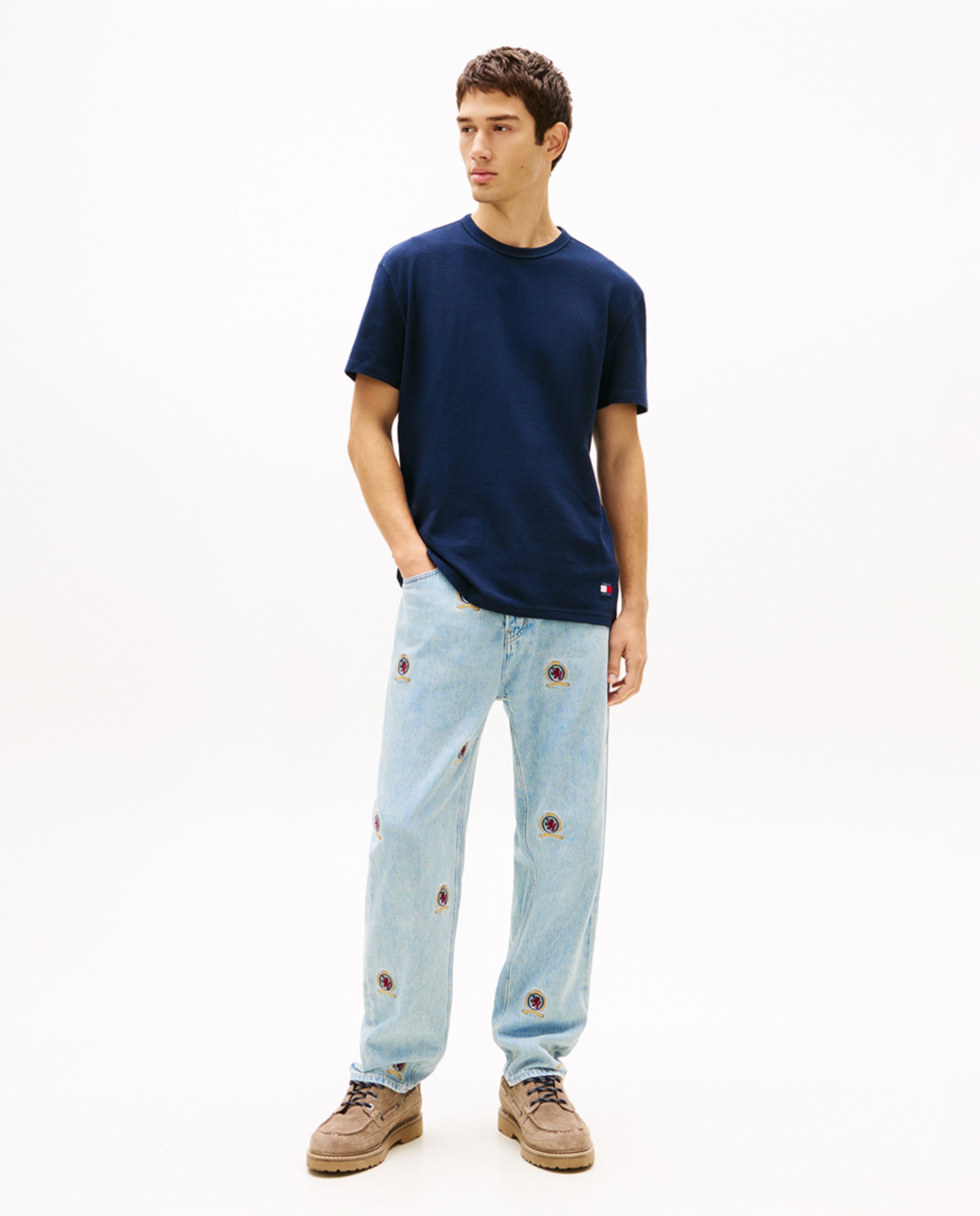 T-shirt Regular Fit em Tecido Gofrado com Manga Curta Azul-marinho-5