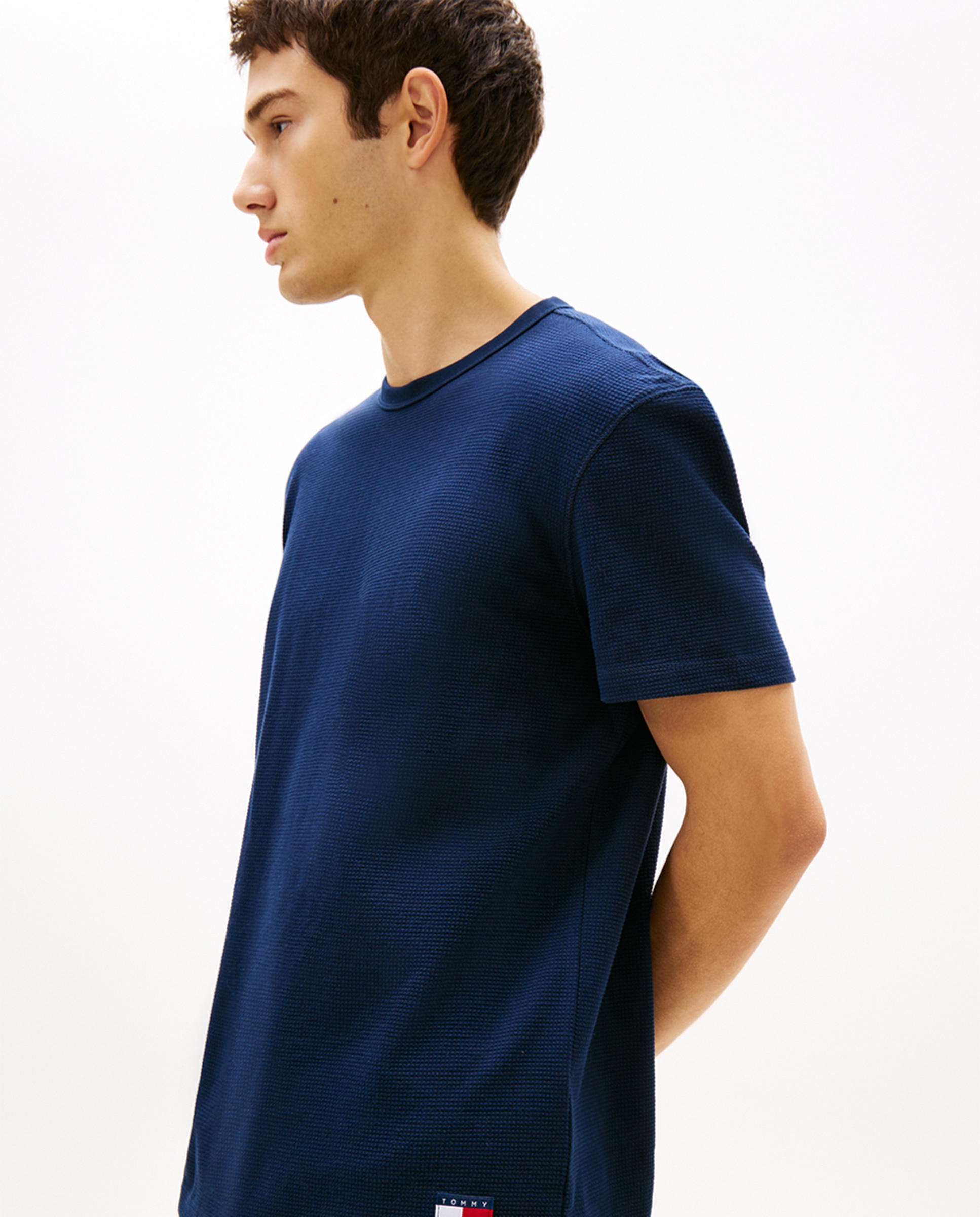 T-shirt Regular Fit em Tecido Gofrado com Manga Curta Azul-marinho-3