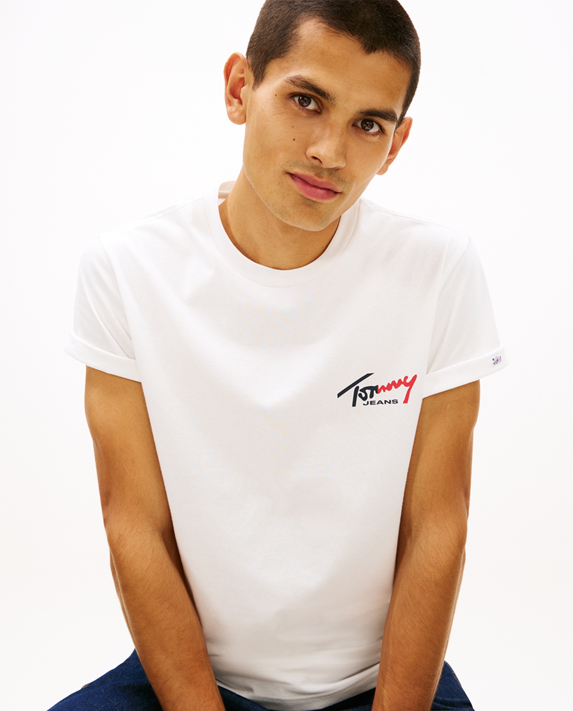 T-shirt Slim Fit com Manga Curta Branco-3