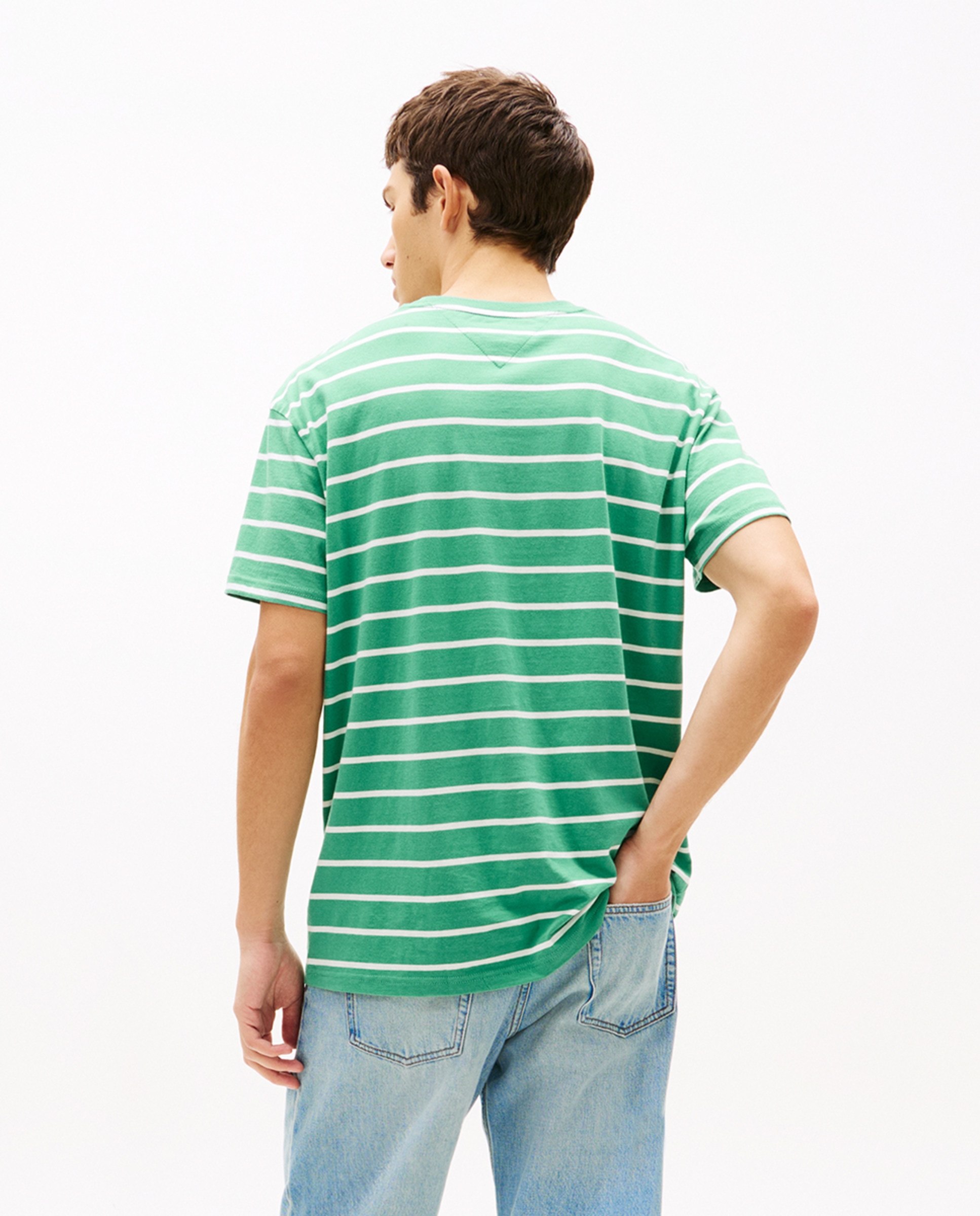 T-shirt Regular Fit às Riscas com Manga Curta Verde Água-2