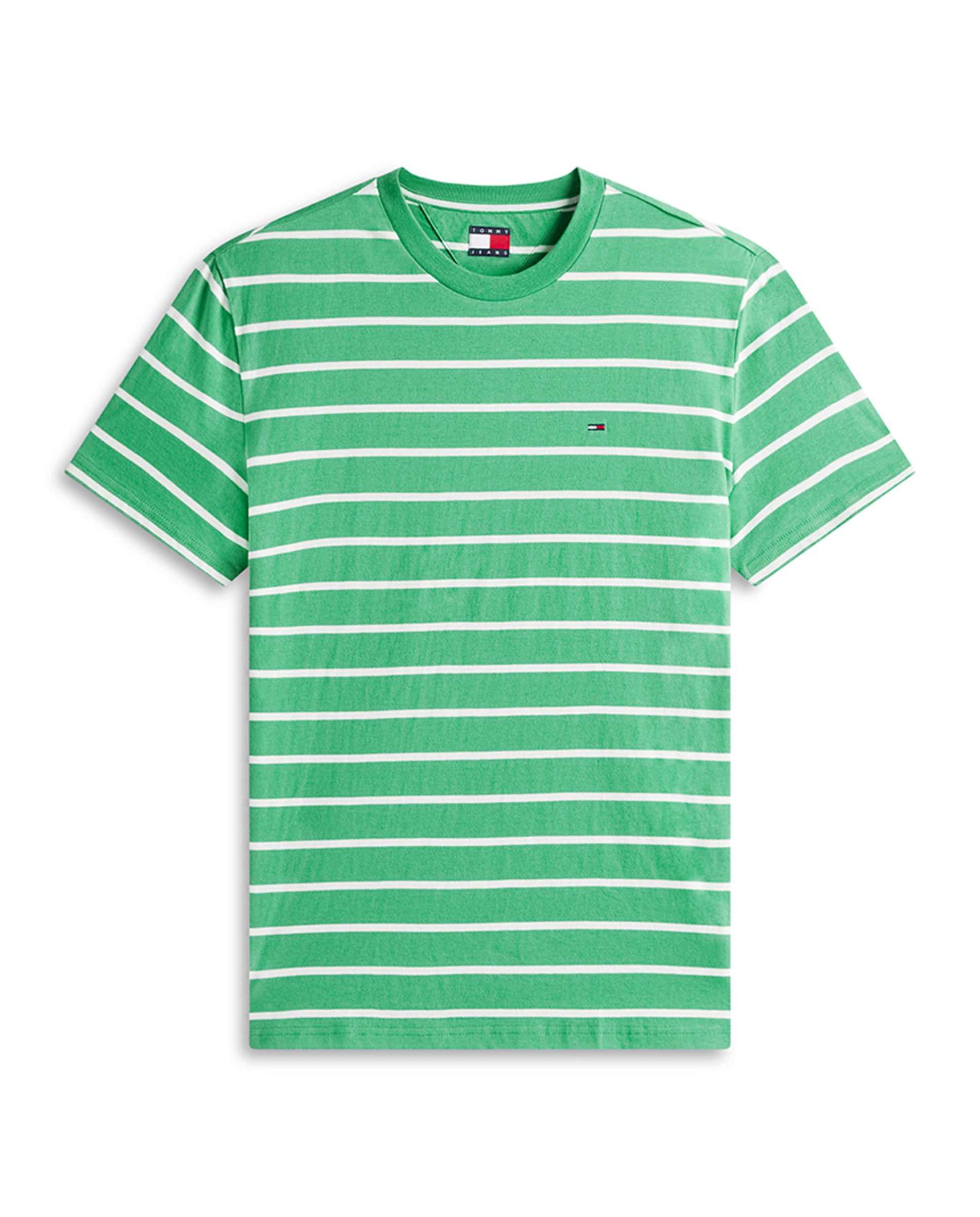 T-shirt Regular Fit às Riscas com Manga Curta Verde Água-4
