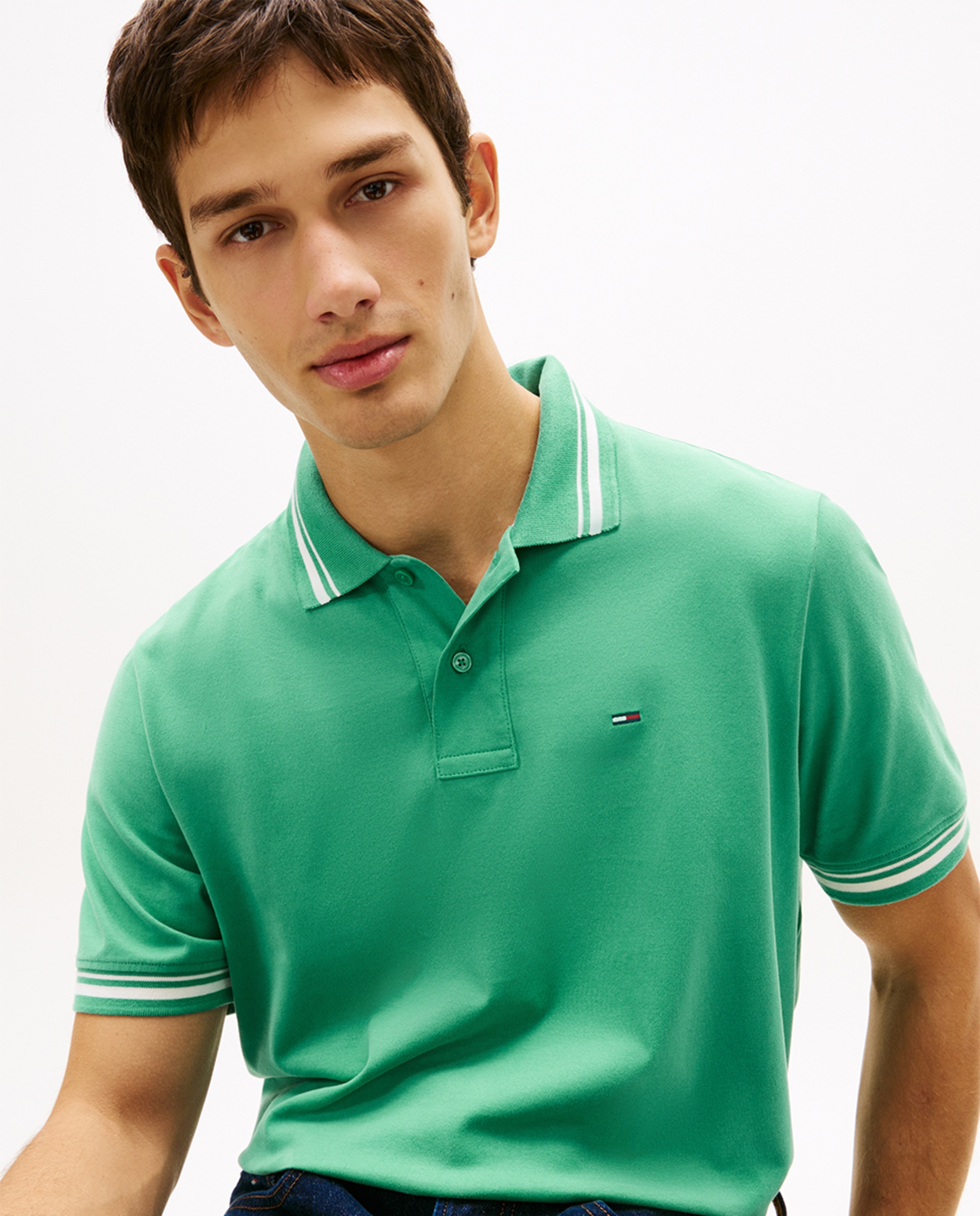 Pólo regular fit com manga curta Verde Água-3