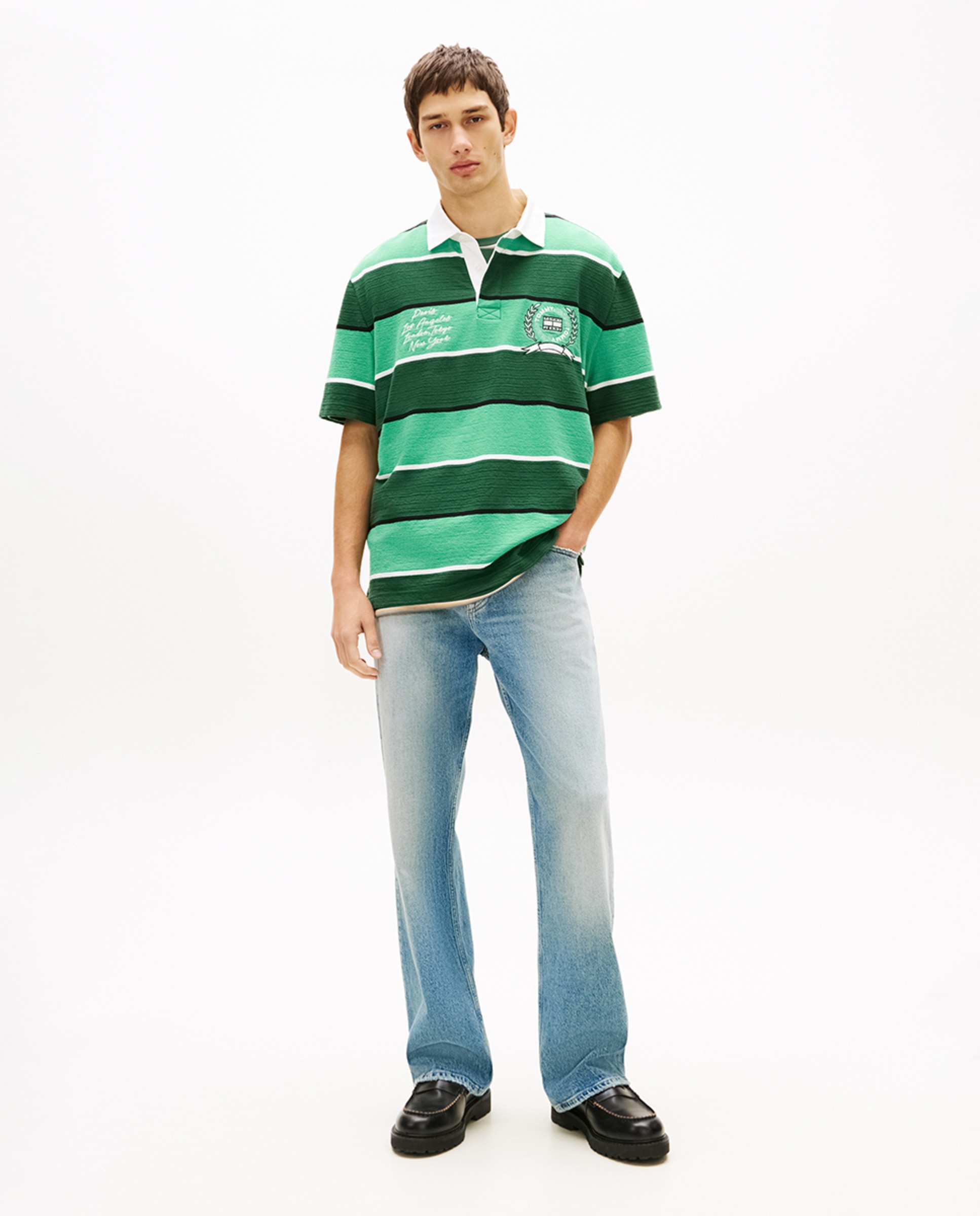Polo Tipo Rugby Relaxed Fit com Manga Curta Verde-escuro-5