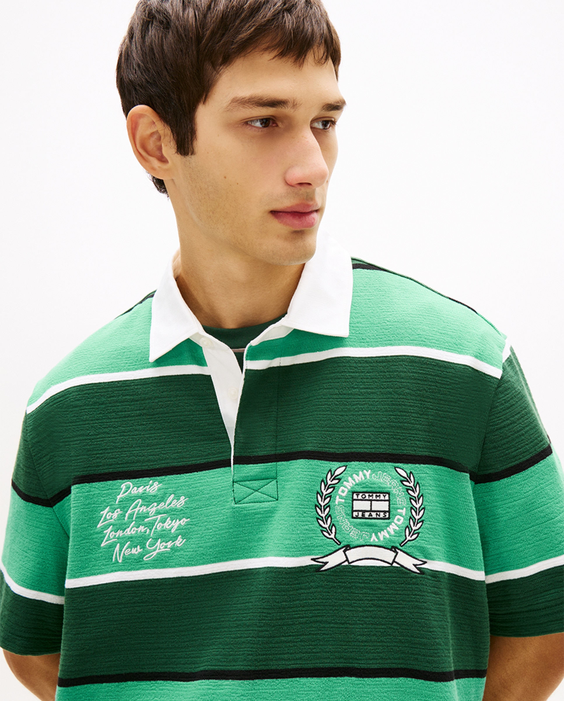 Polo Tipo Rugby Relaxed Fit com Manga Curta Verde-escuro-3