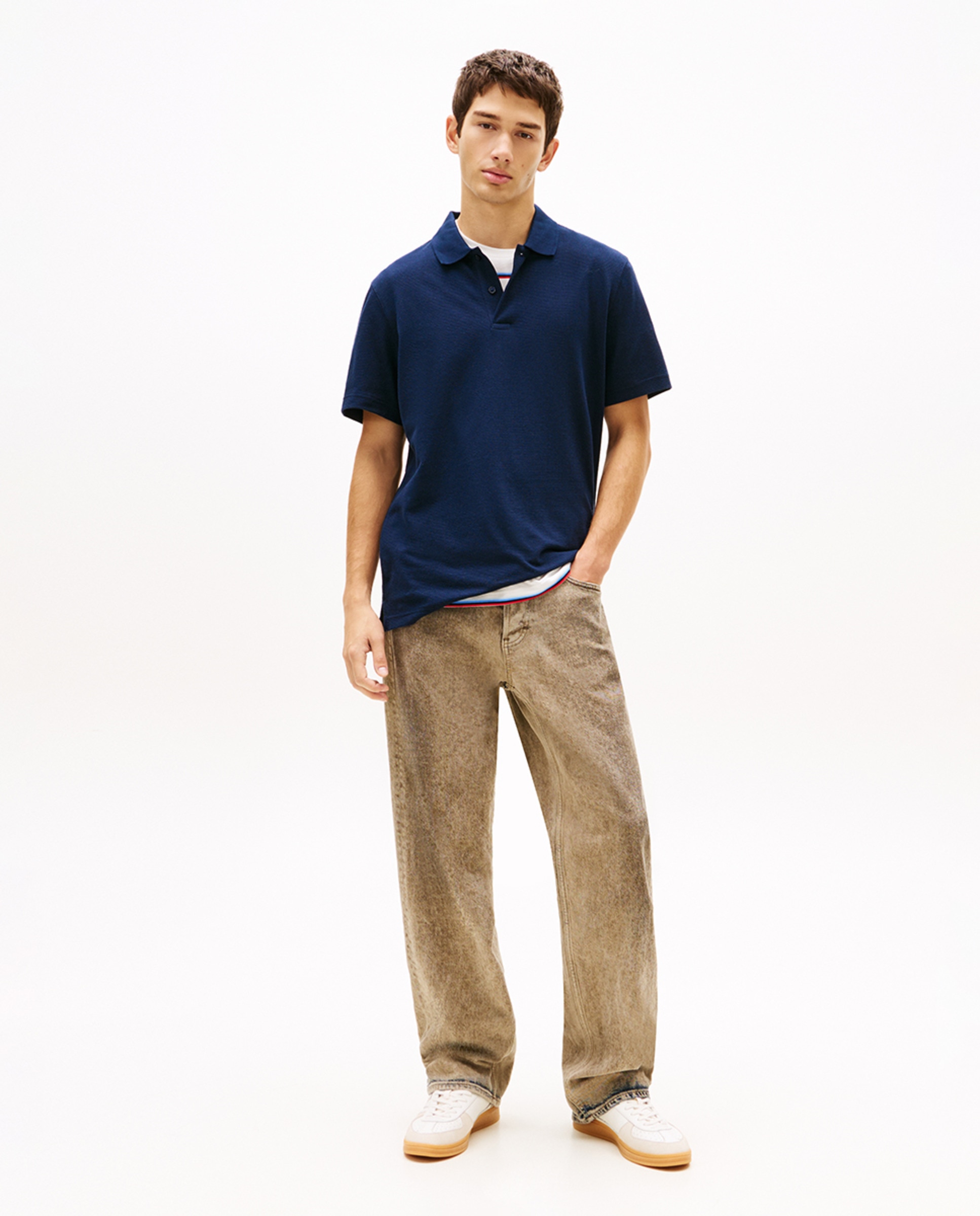 Polo Regular Fit em Tecido Gofrado Azul-marinho-5