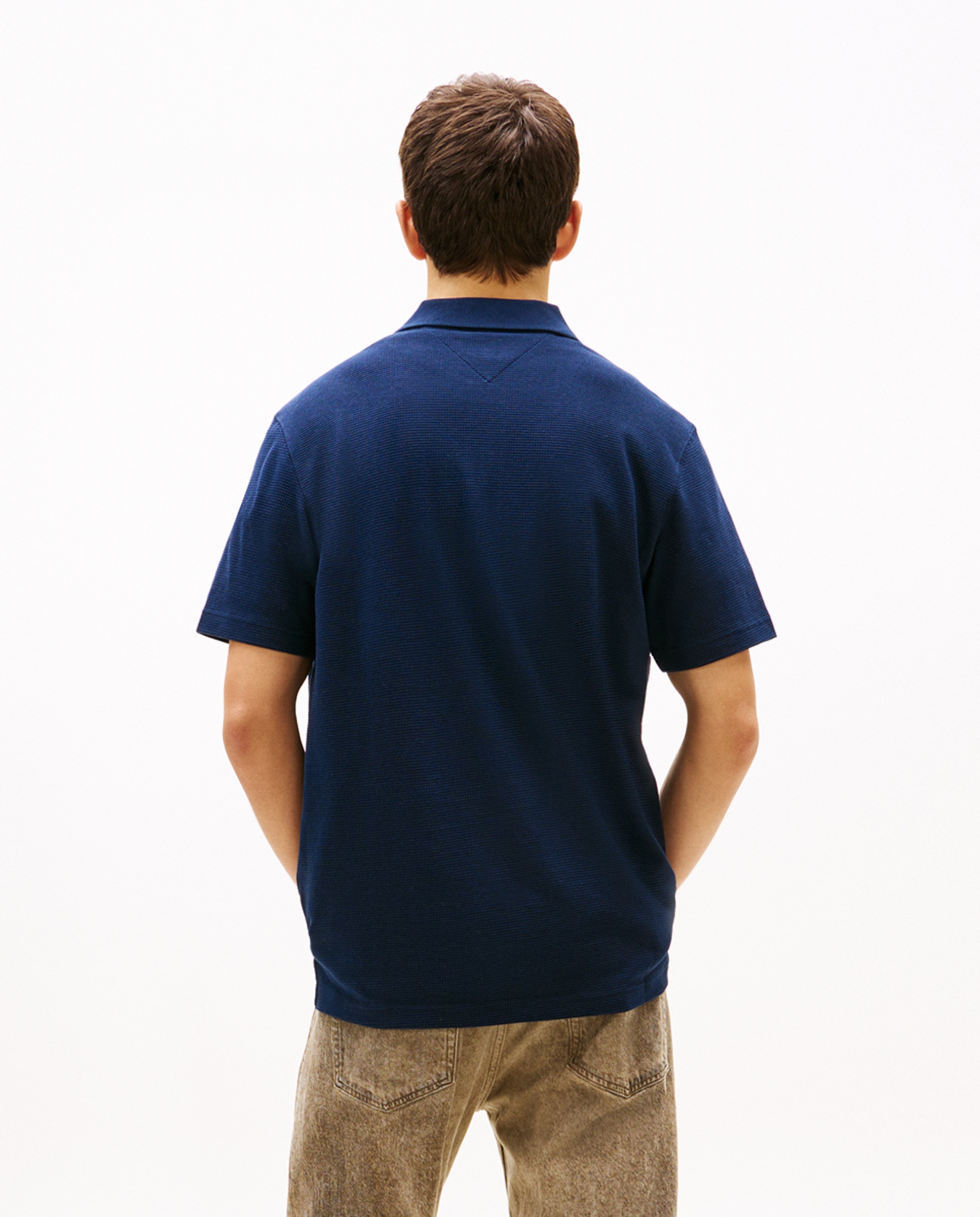 Polo Regular Fit em Tecido Gofrado Azul-marinho-2